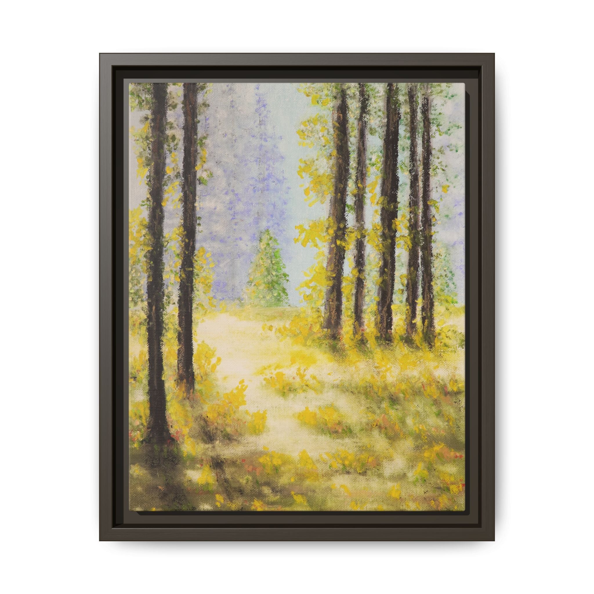 Framed Matte Canvas Print — Sunlit Forest Landscape Wall Art