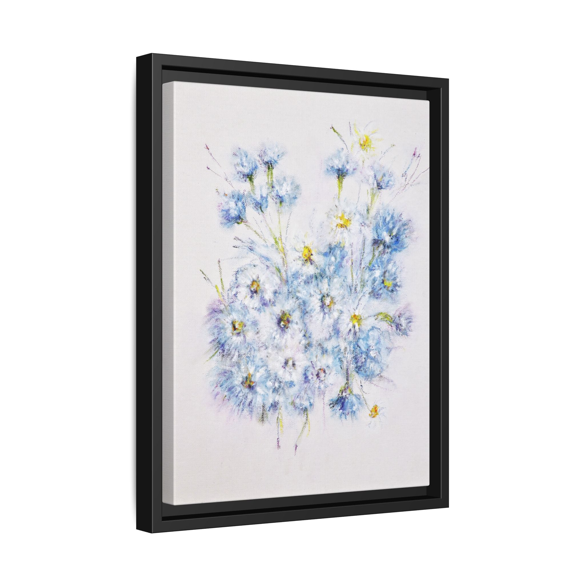 Blue Wildflower Watercolor Canvas Print — Framed Matte Wall Art