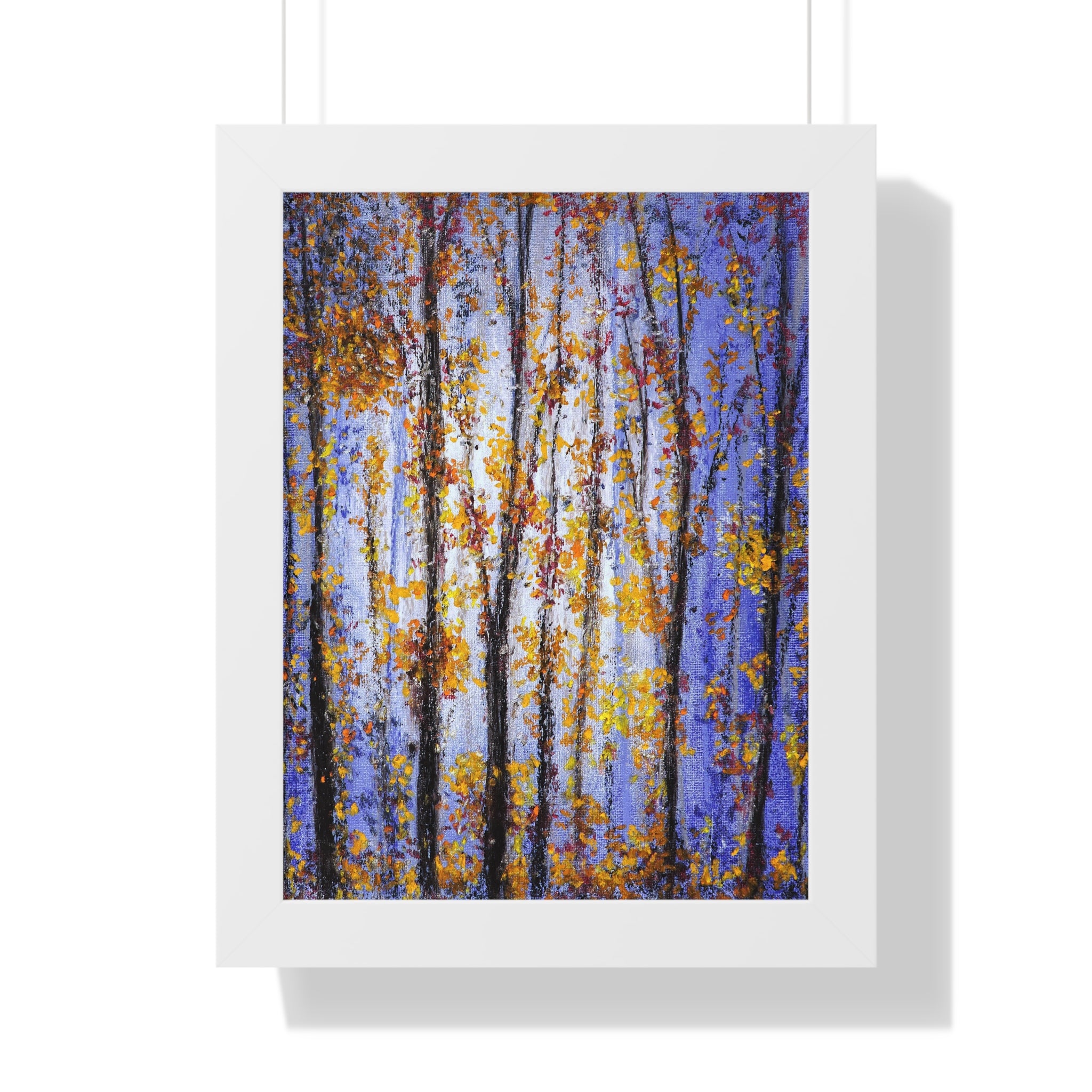 Autumn Birch Forest Framed Vertical Poster — Fall Trees Wall Art