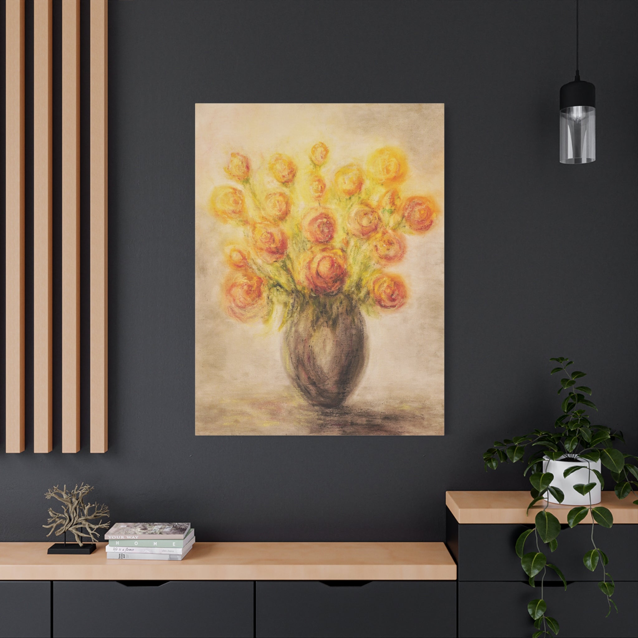 Matte Canvas Print - Golden Rose Bouquet Wall Art (Stretched 1.25")