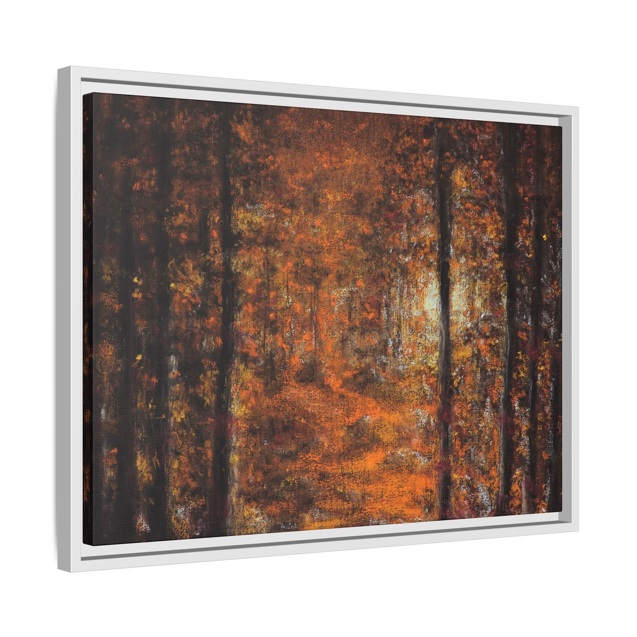 Autumn Forest Path Matte Canvas Framed Wall Art