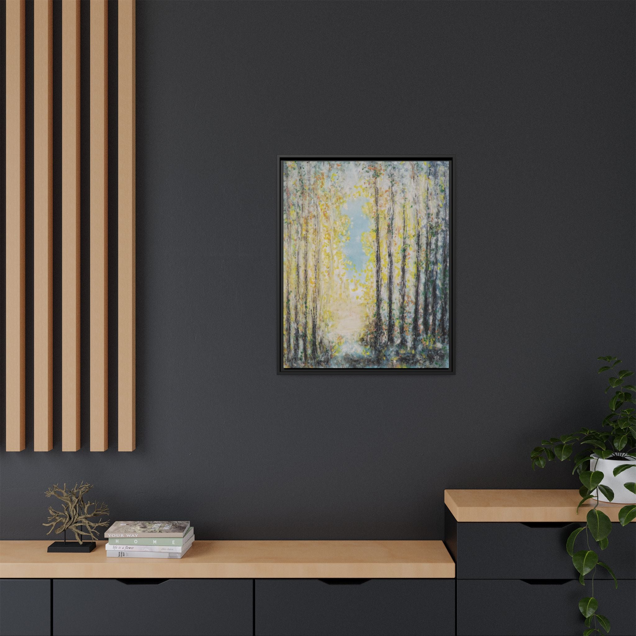 Framed Matte Canvas Print — Sunlit Forest Path Wall Art