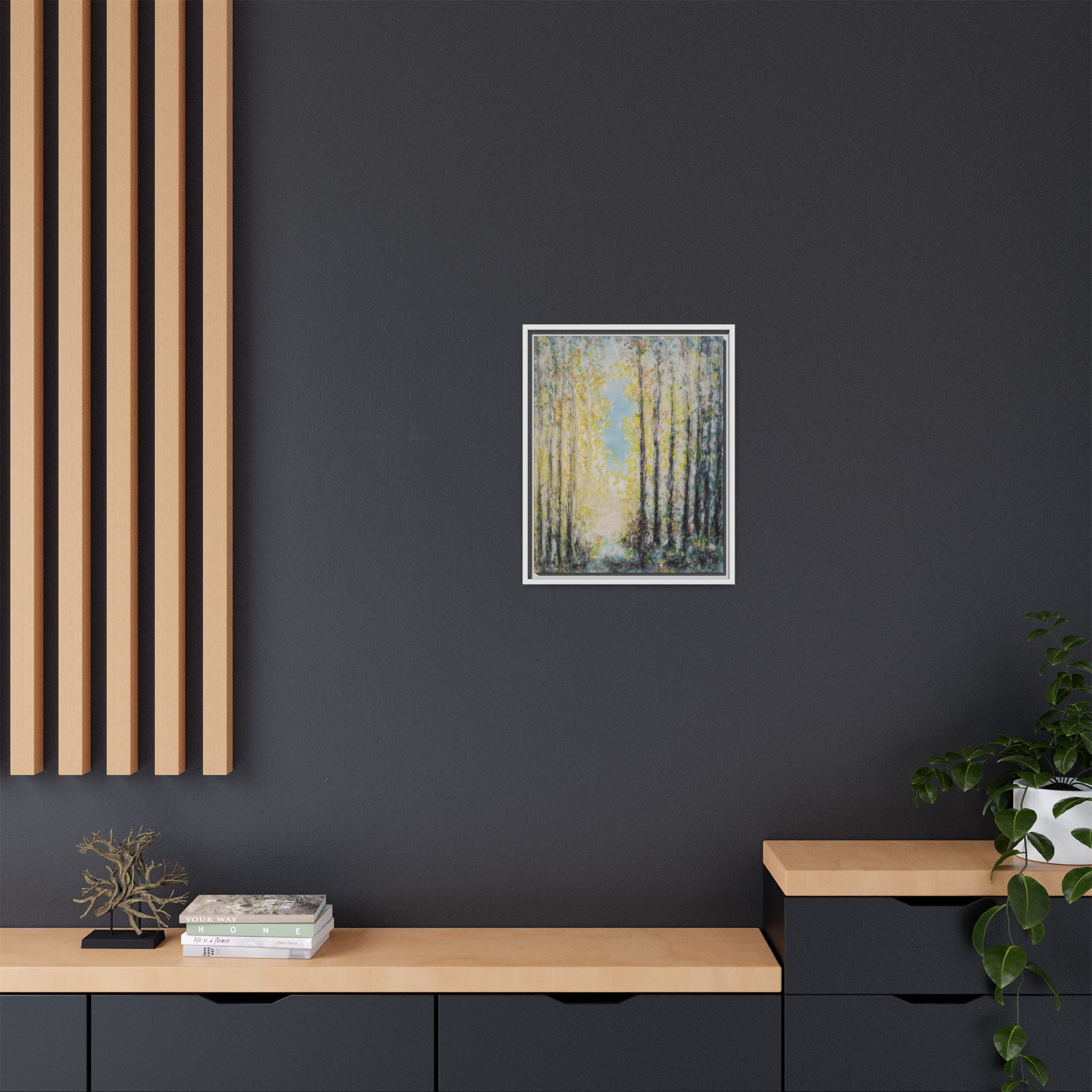 Framed Matte Canvas Print — Sunlit Forest Path Wall Art