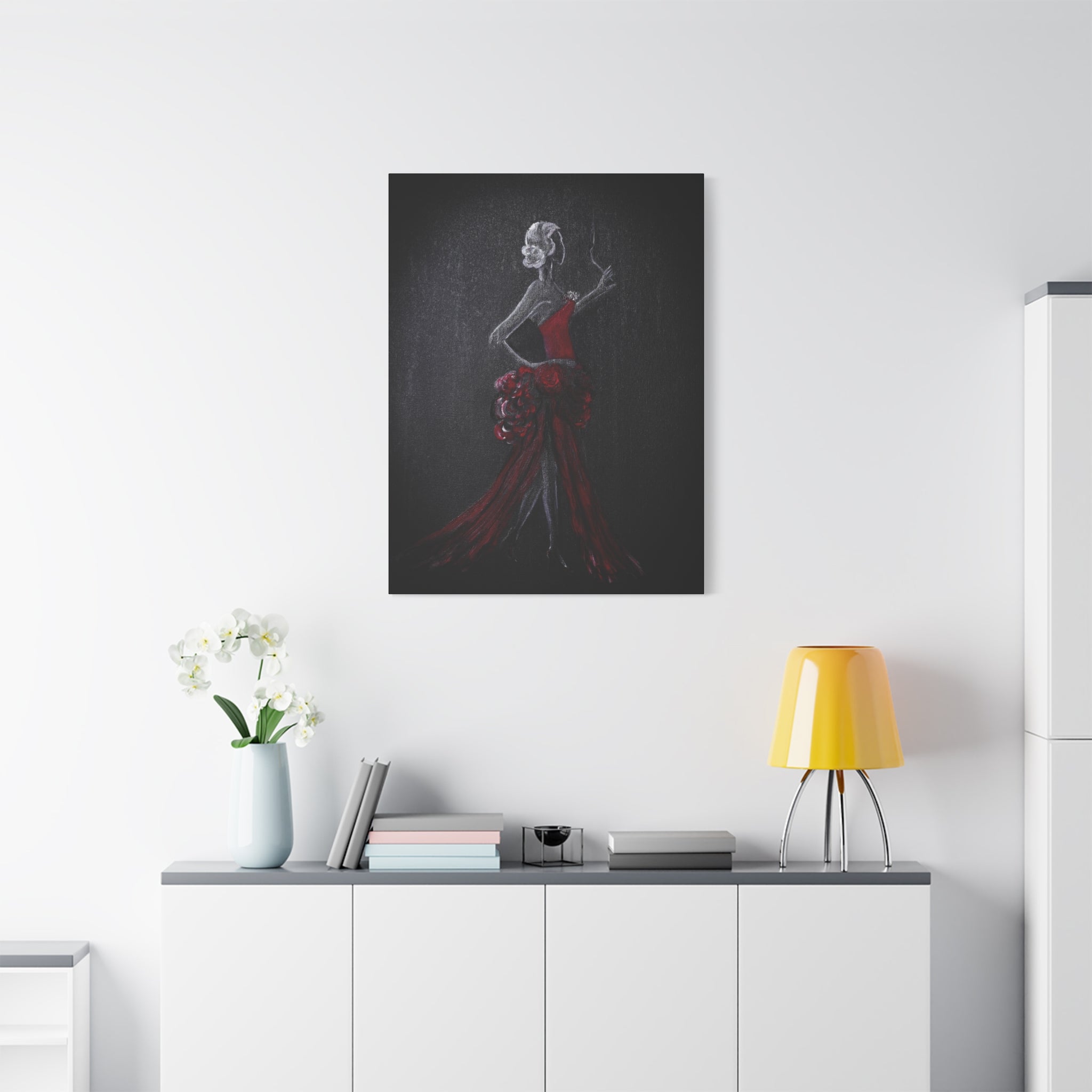 Flamenco Dancer Red Dress Canvas Art — Matte Stretched Wall Painting