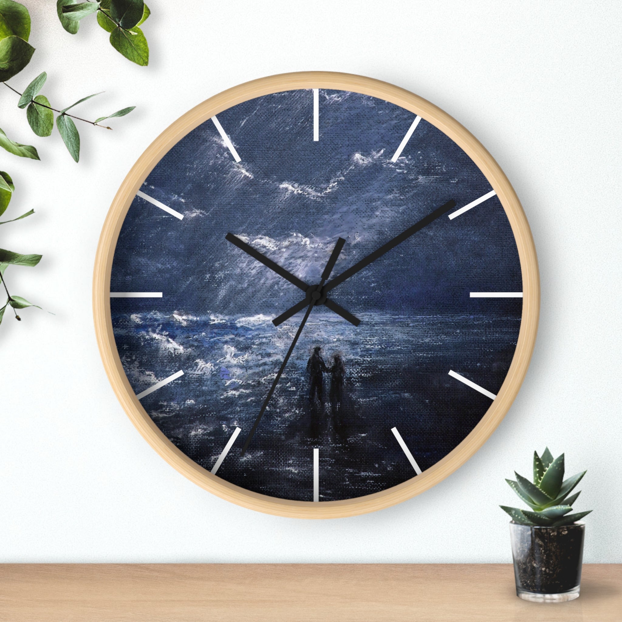 Wall Clock — Moody Ocean Nightscape Clock with Silhouetted Couple