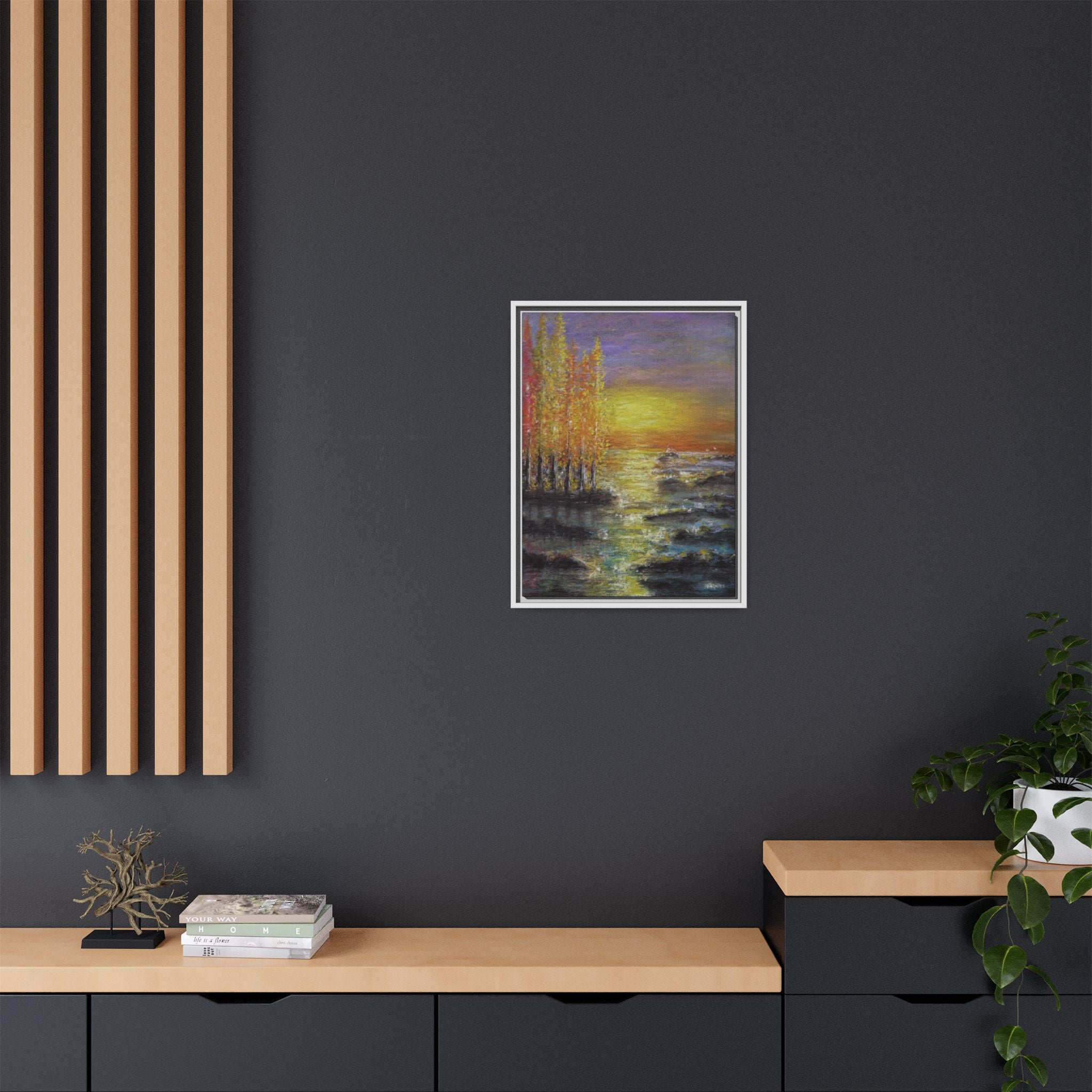 Tranquil Sunset Lake - Framed Matte Canvas Art Print