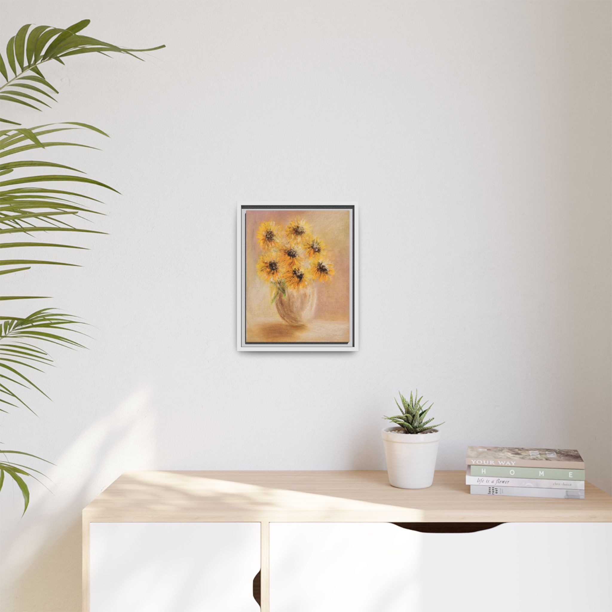 Framed Sunflower Vase — Matte Canvas Wall Art