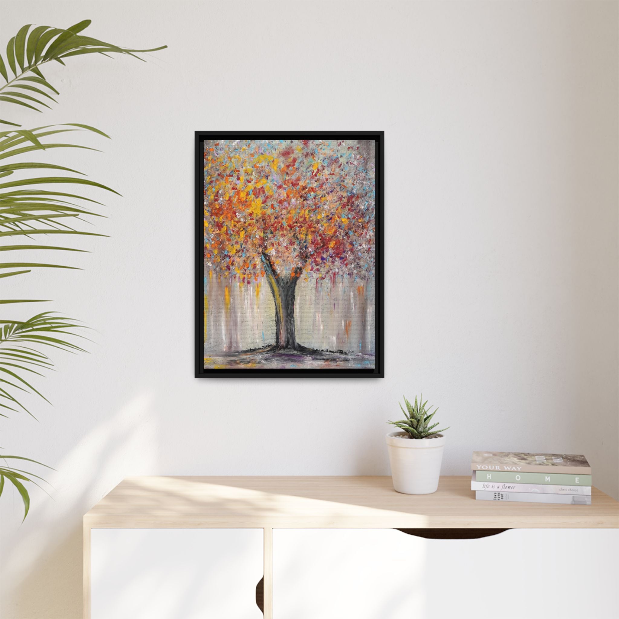 Framed Matte Canvas - Colorful Abstract Tree Wall Art