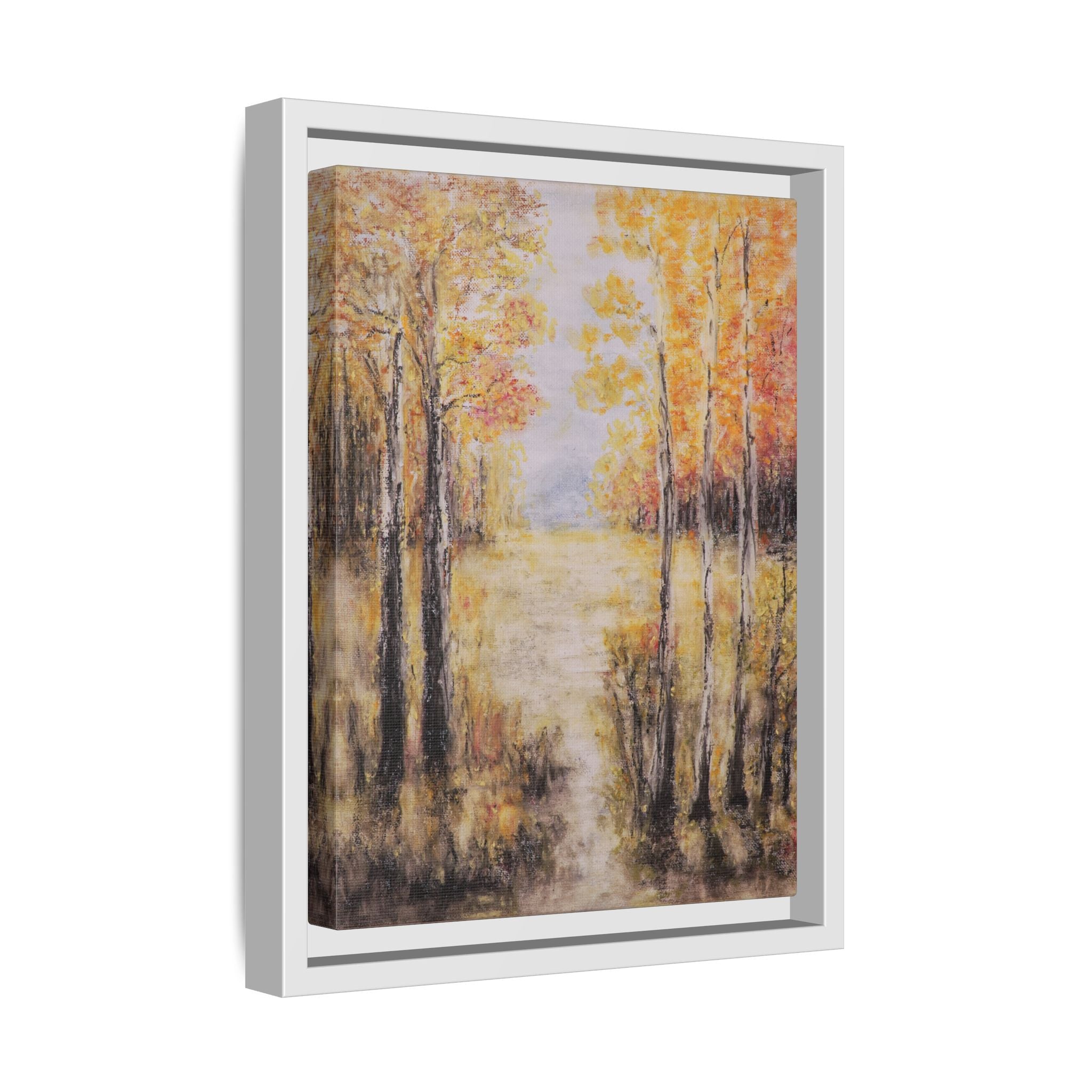 Golden Trees Landscape - Framed Canvas Art