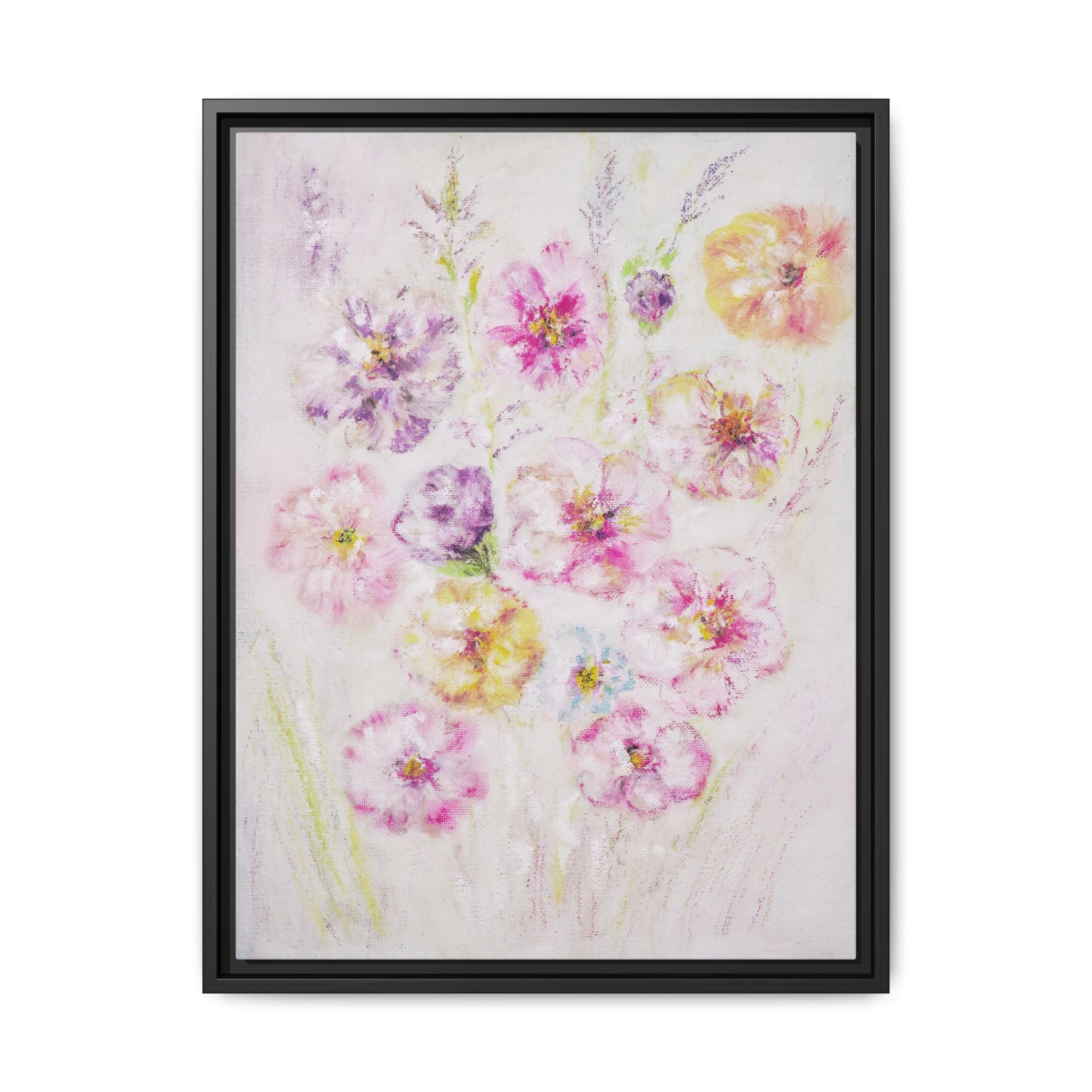 Framed Floral Canvas Print — Soft Pastel Bouquet Wall Art