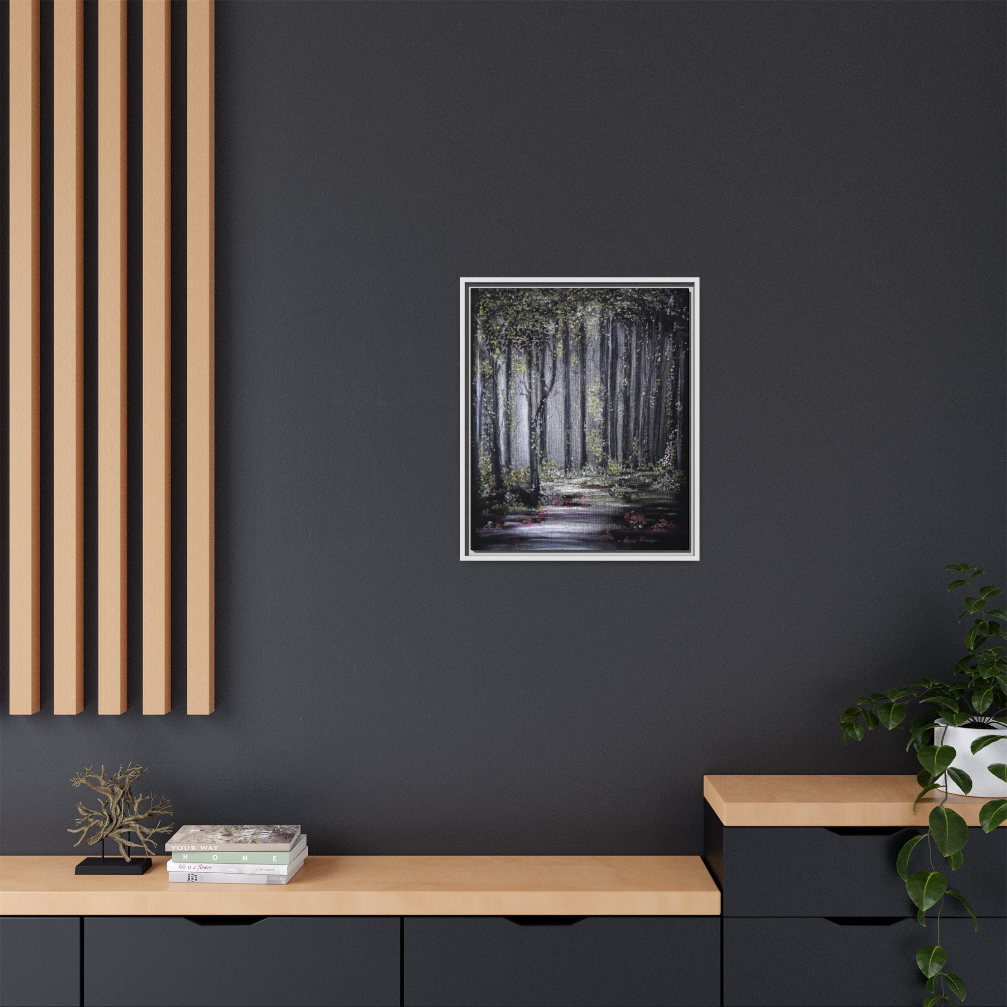 Framed Forest Path Matte Canvas Print — Serene Woodland Wall Art