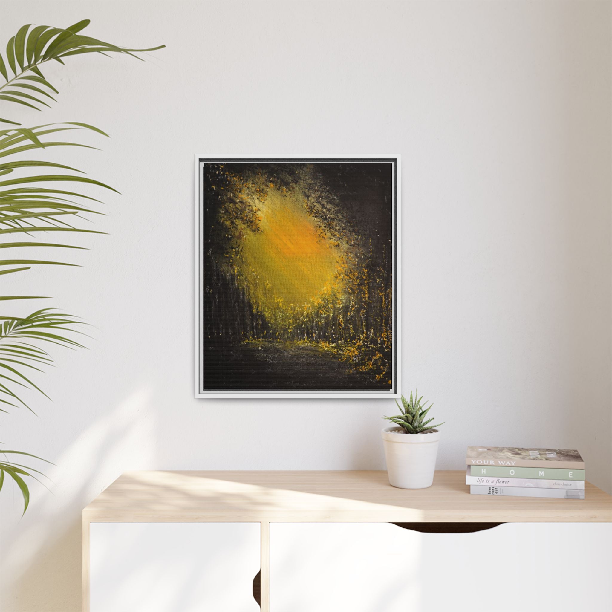 Framed Matte Canvas Wall Art — Golden Forest Glow
