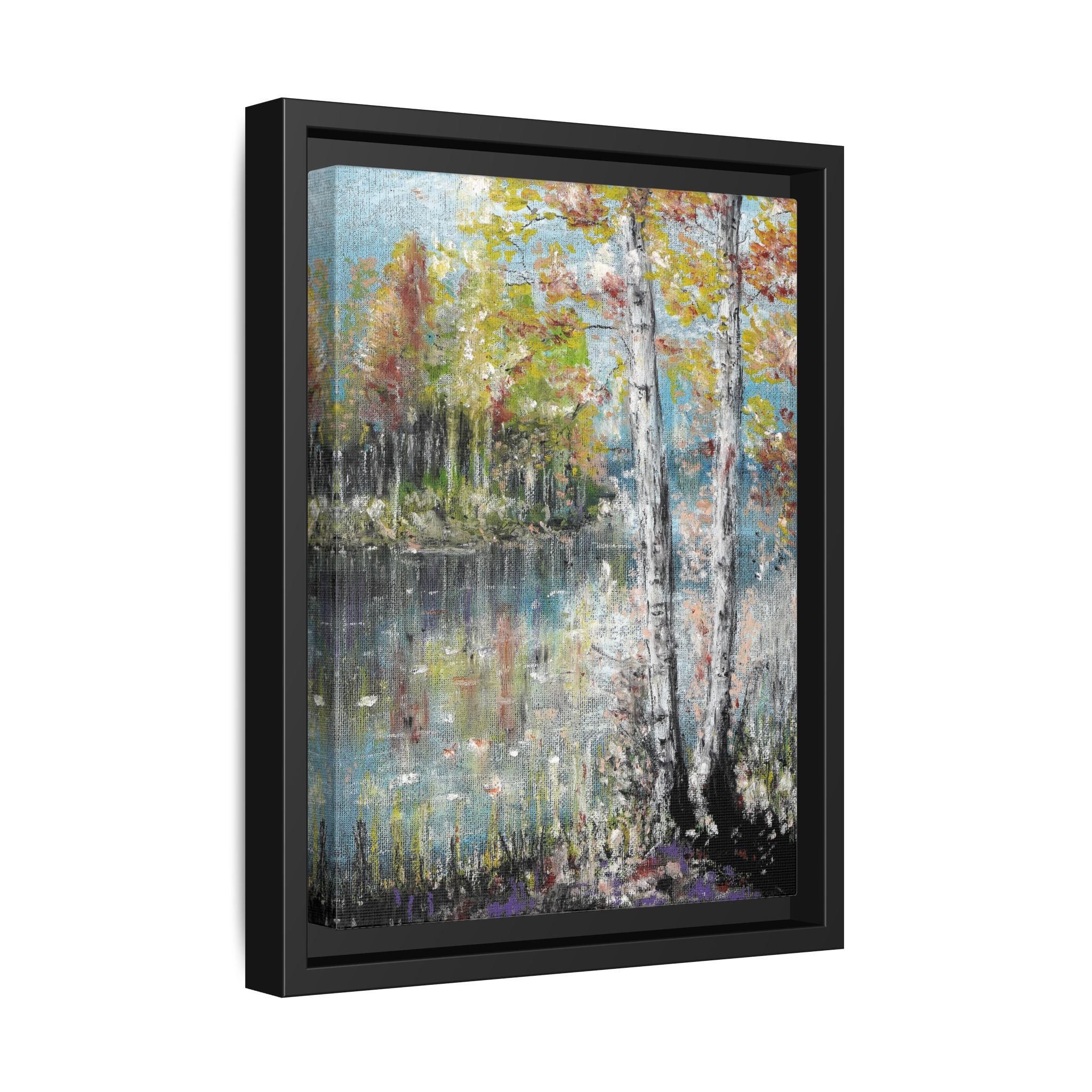 Framed Matte Canvas-Trees by the Lake