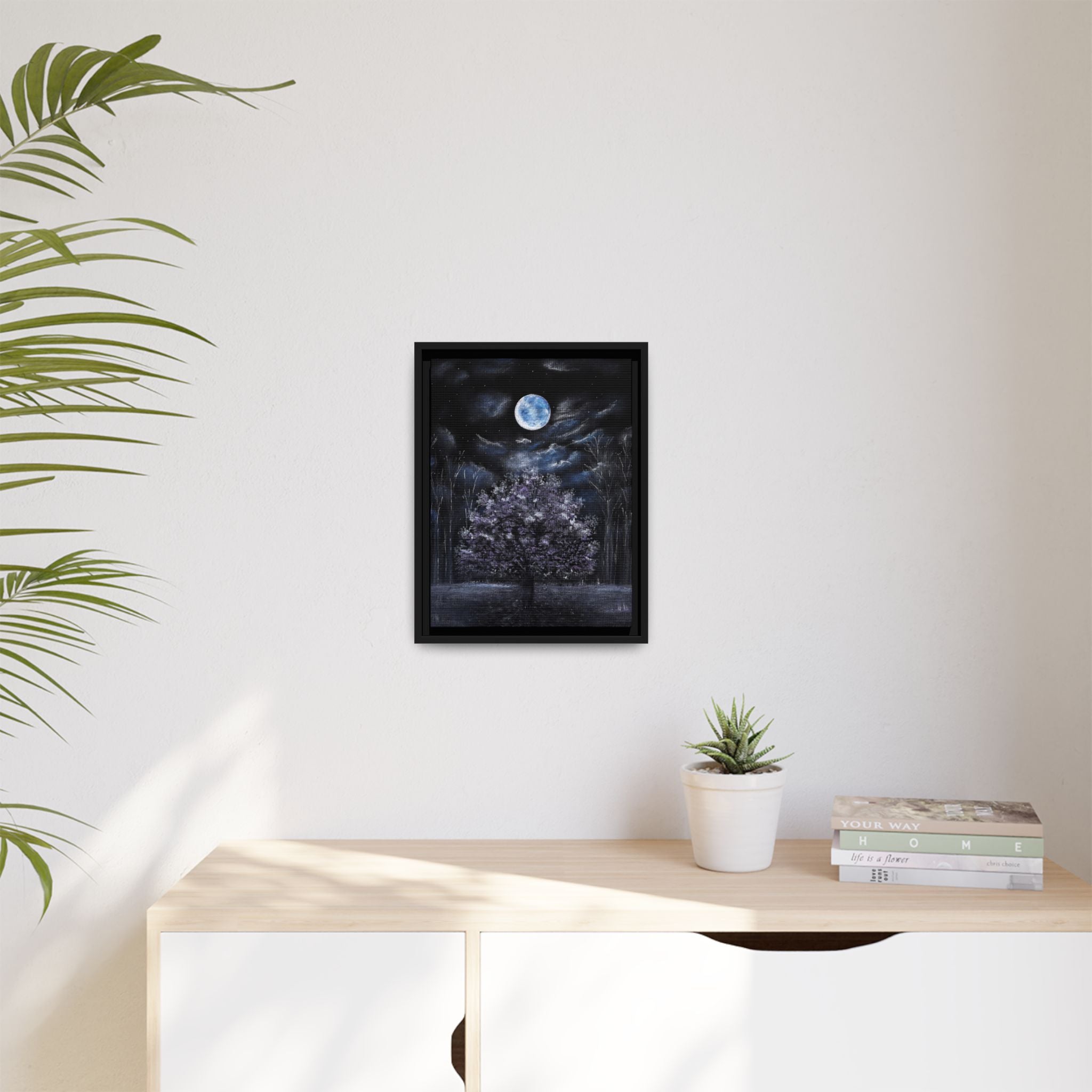 Framed Matte Canvas Art — Moonlit Tree Nightscape