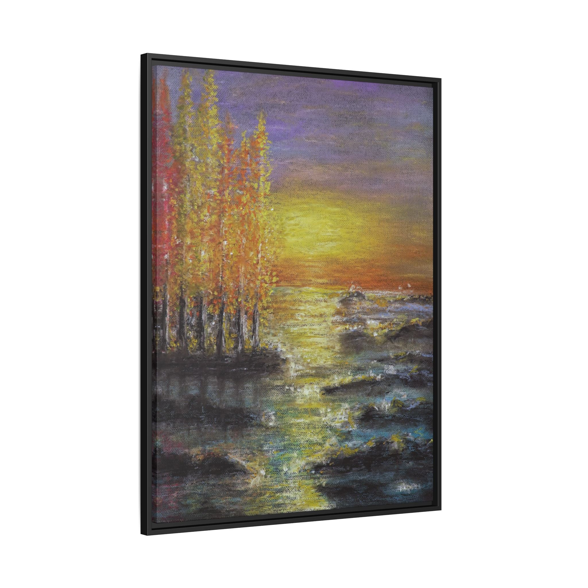 Tranquil Sunset Lake - Framed Matte Canvas Art Print