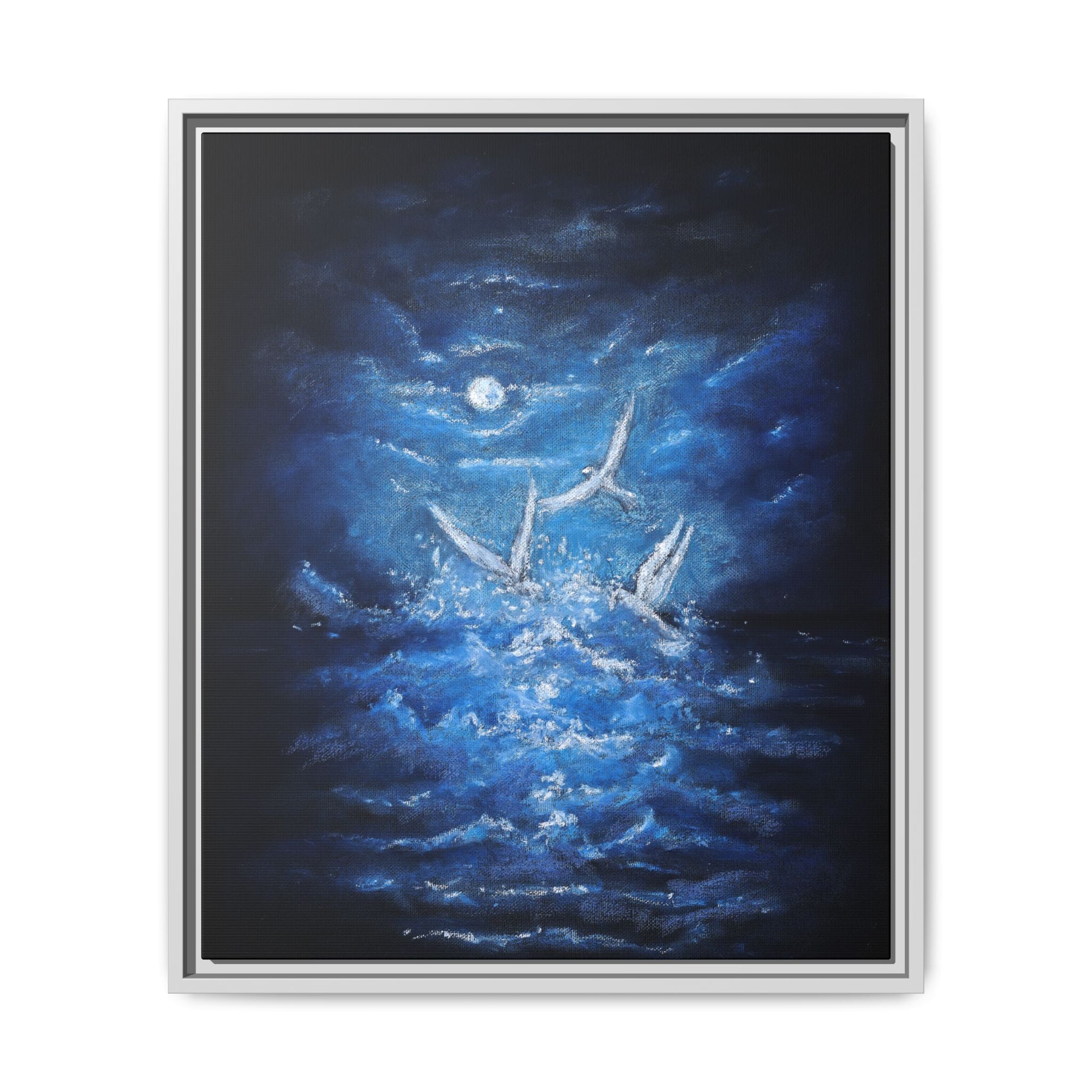 Night Ocean Birds - Matte Canvas Framed Wall Art