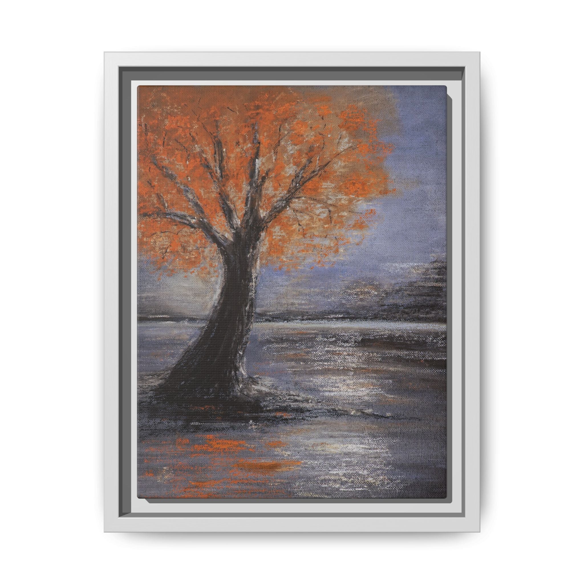 Framed Autumn Tree Canvas Print — Orange Tree Landscape Wall Art