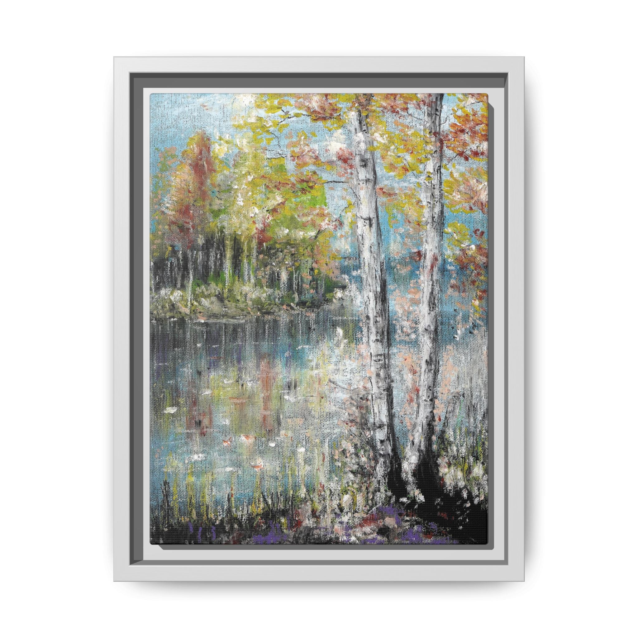 Framed Matte Canvas-Trees by the Lake