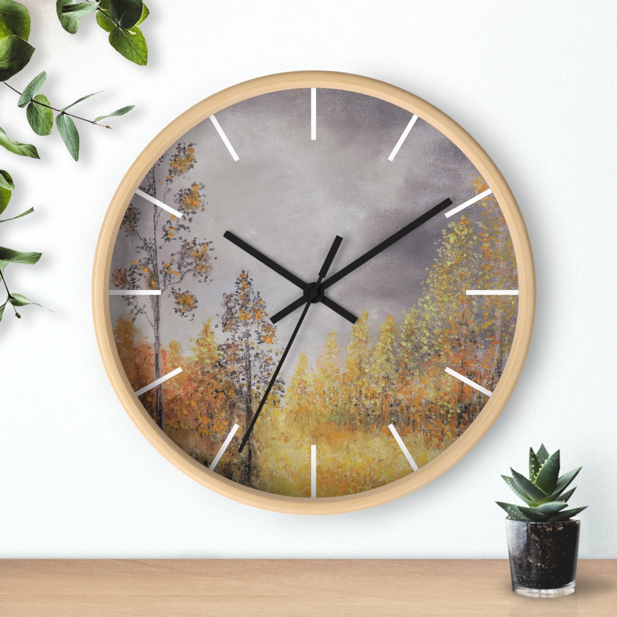 Autumn Meadow Wall Clock — Rustic Fall Landscape Home Decor