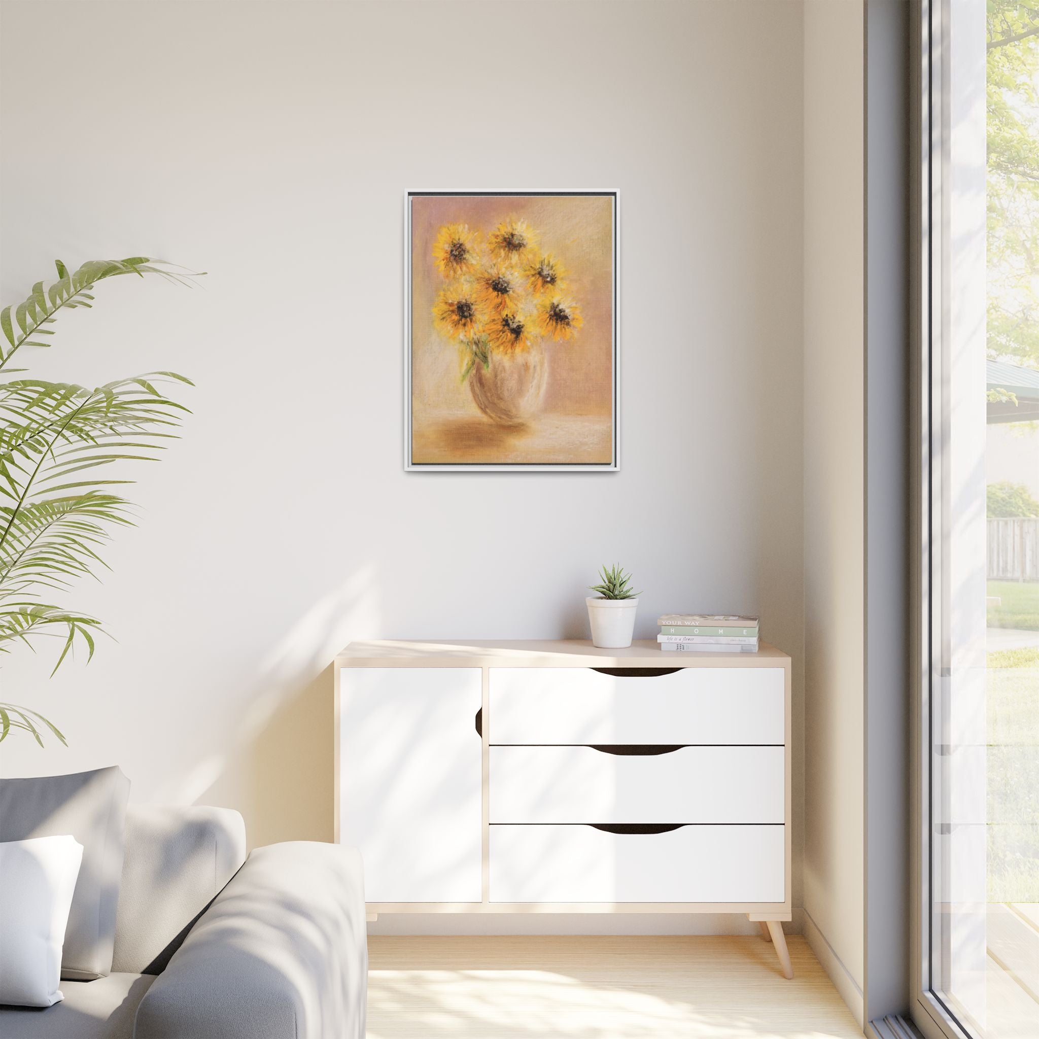Framed Sunflower Vase — Matte Canvas Wall Art