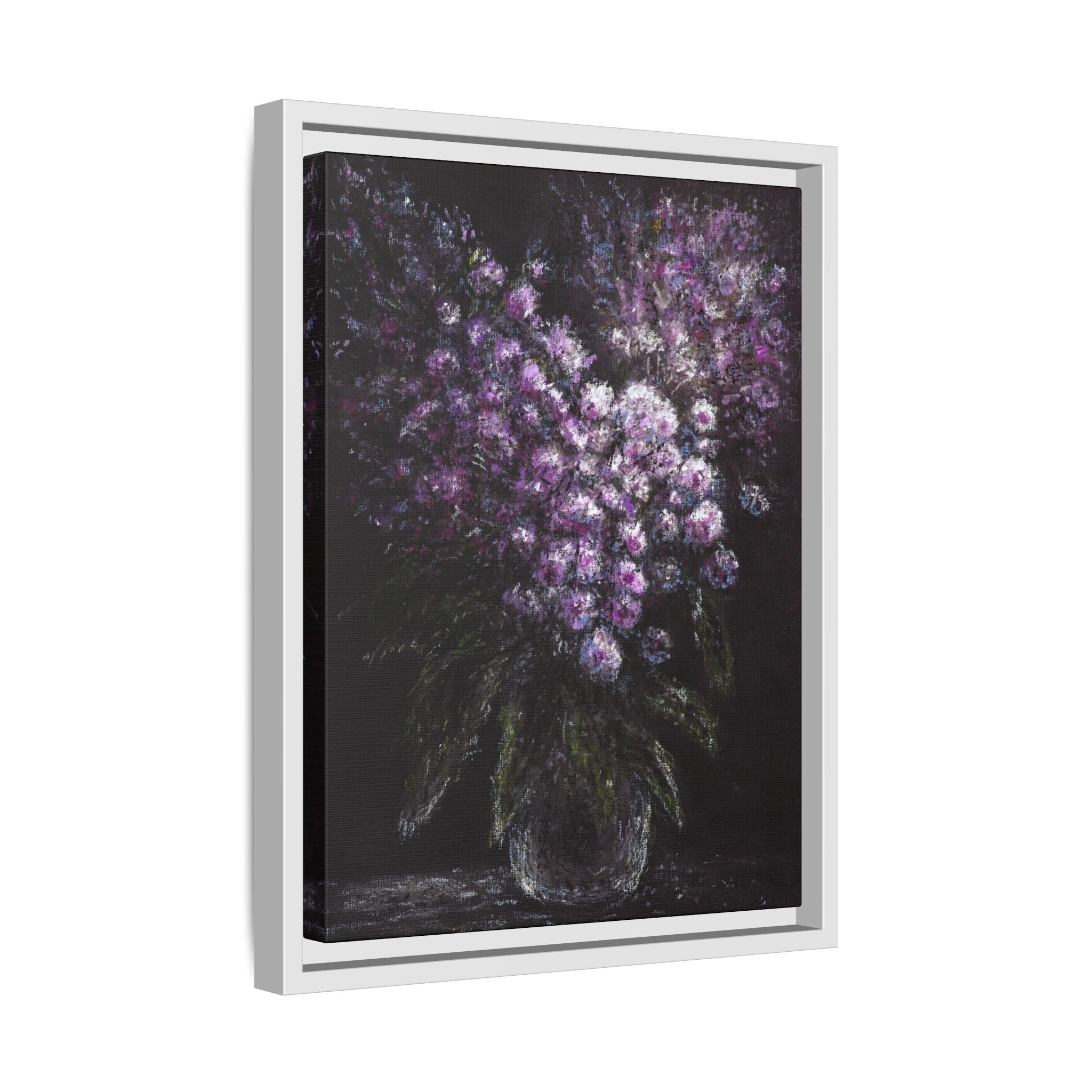 Framed Matte Canvas: Moody Purple Floral Bouquet Wall Art