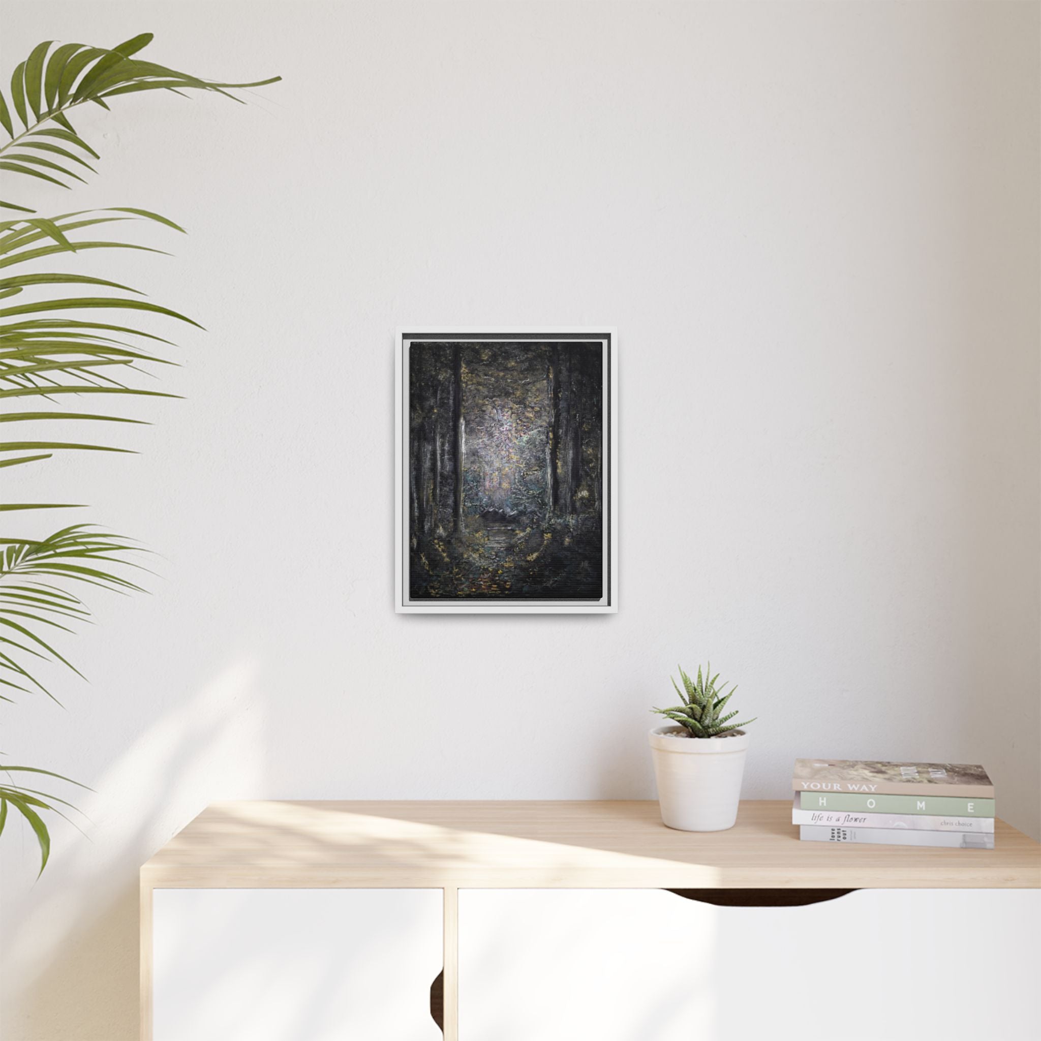 Framed Matte Canvas Forest Painting — Moody Woodland Wall Art