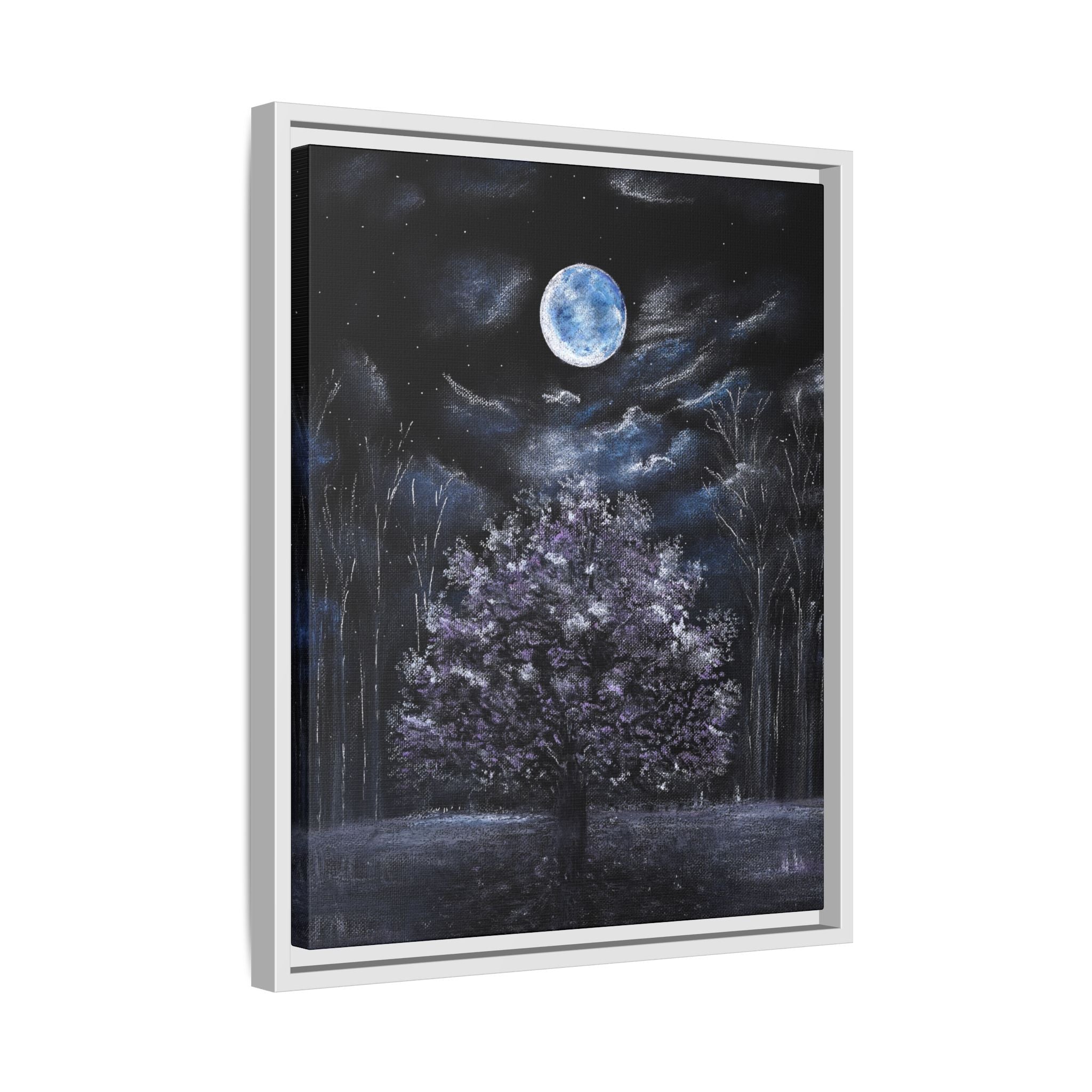 Framed Matte Canvas Art — Moonlit Tree Nightscape