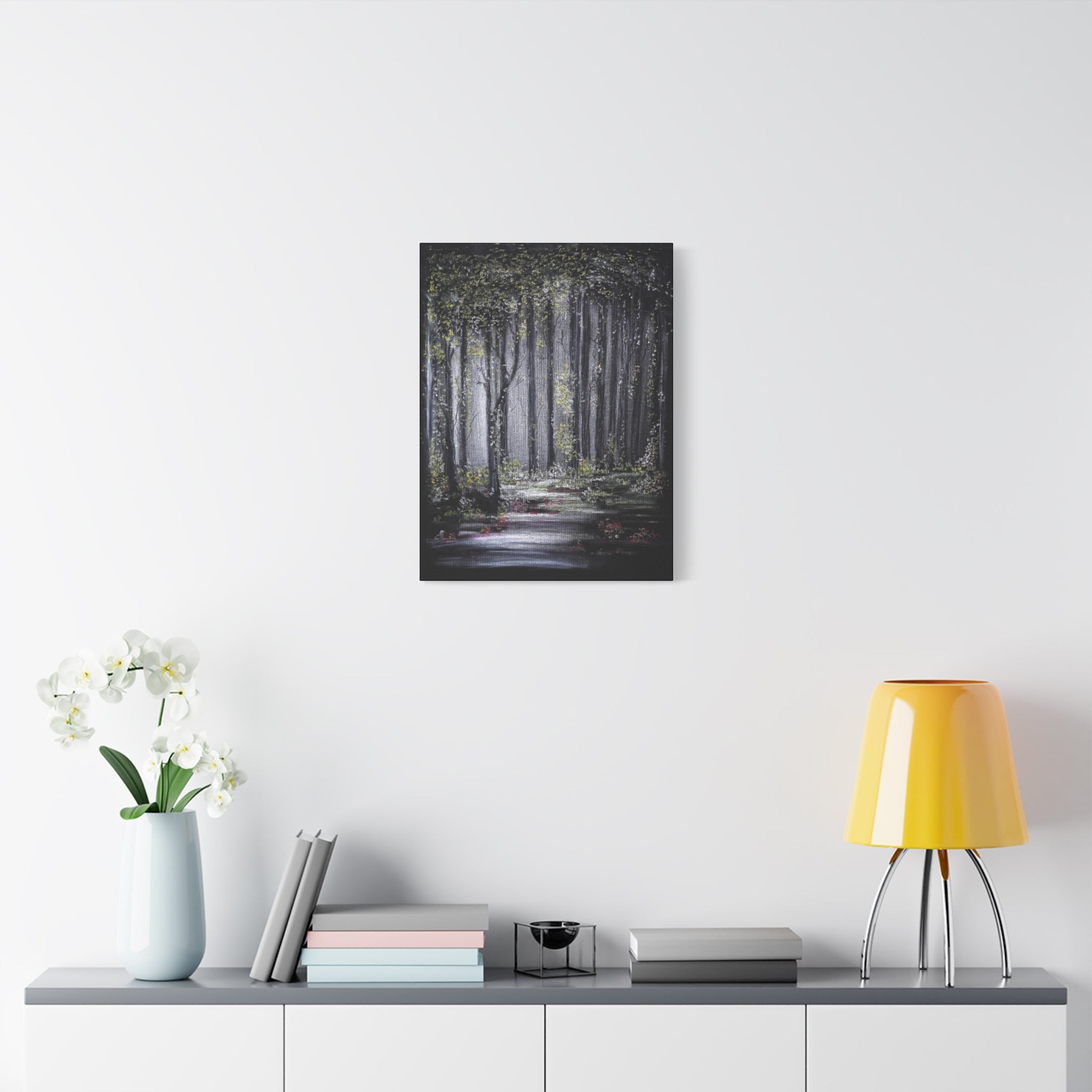 Forest Path Matte Canvas Wall Art — Moody Woodland Landscape, Stretched 1.25"