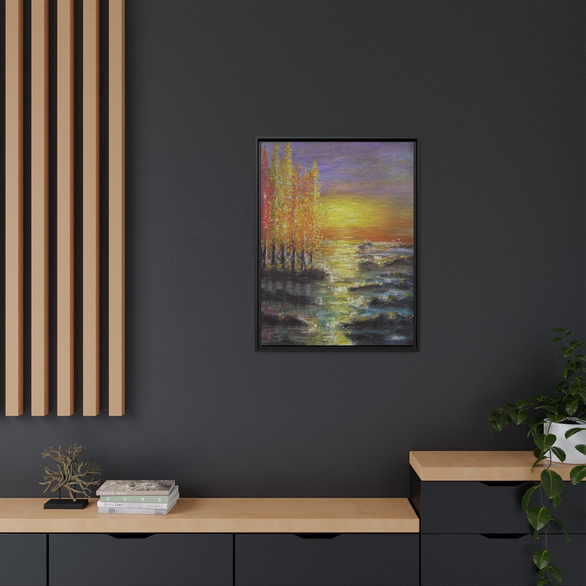 Tranquil Sunset Lake - Framed Matte Canvas Art Print