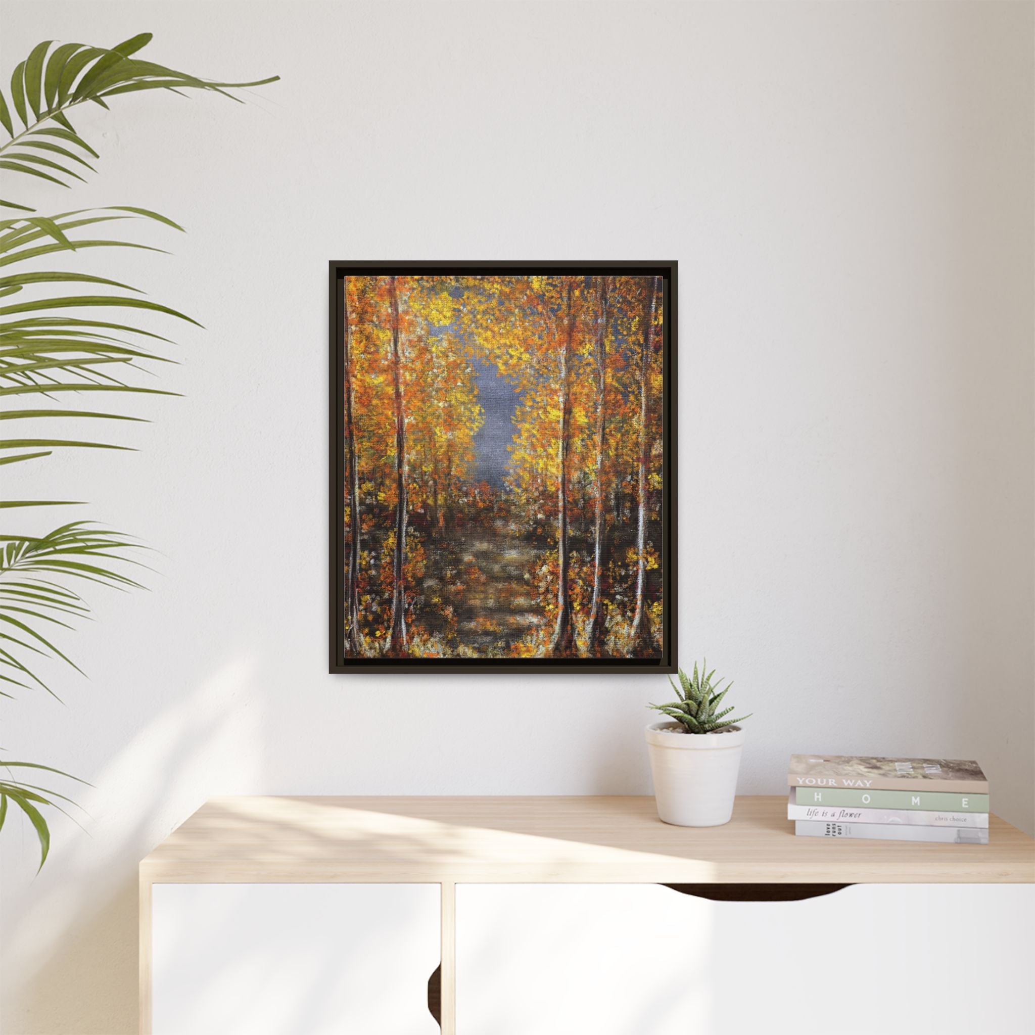 Framed Canvas Art - Autumn Forest Trees Landscape