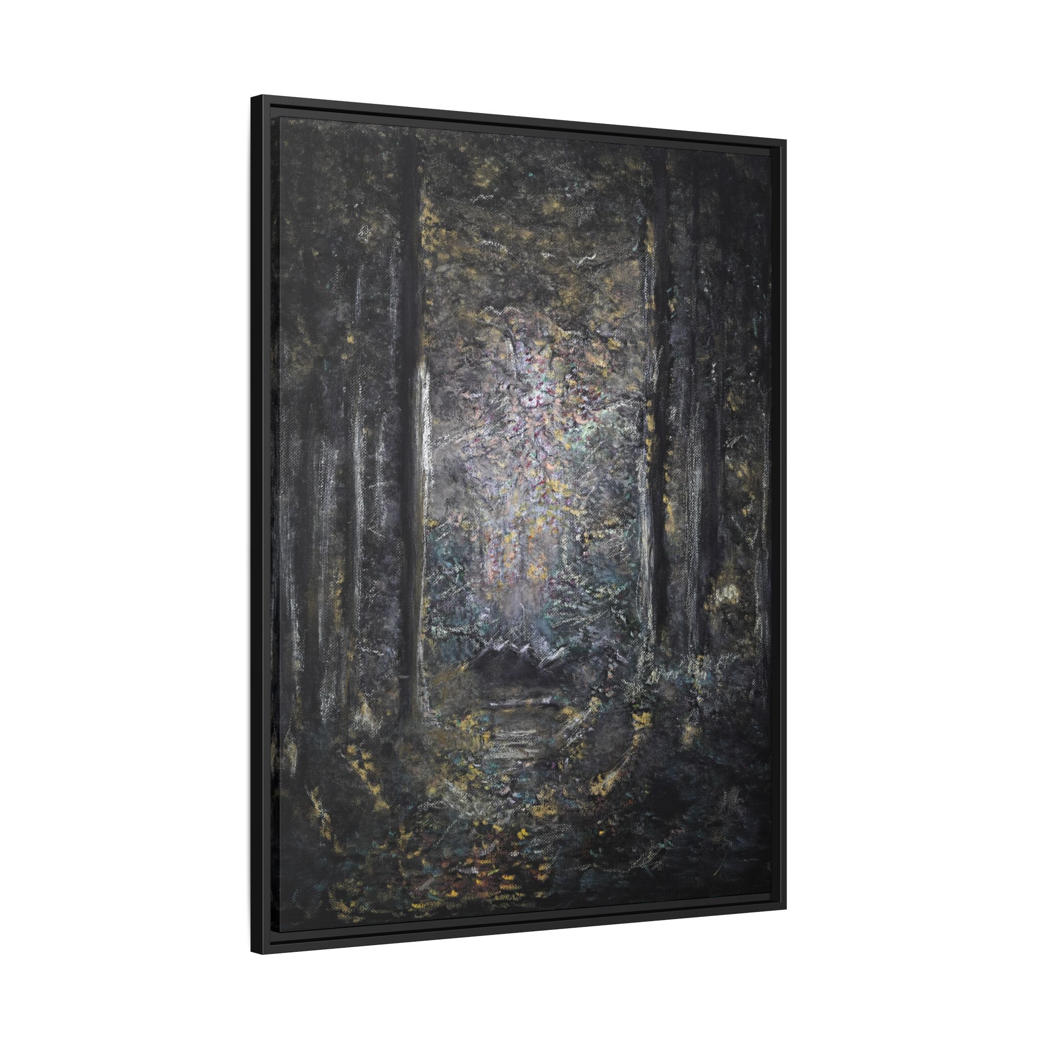Framed Matte Canvas Forest Painting — Moody Woodland Wall Art