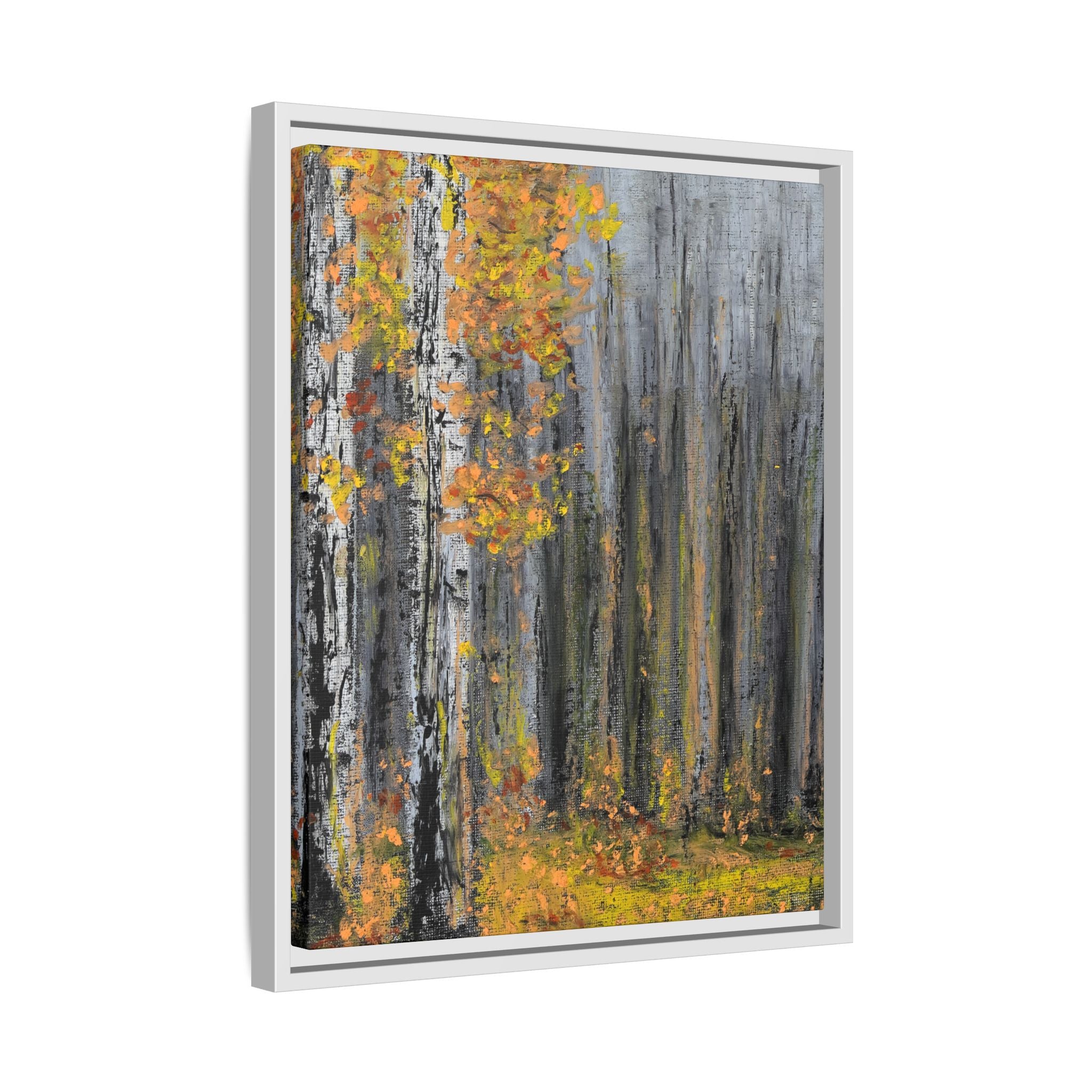 Framed Matte Canvas Print — Autumn Birch Forest Wall Art