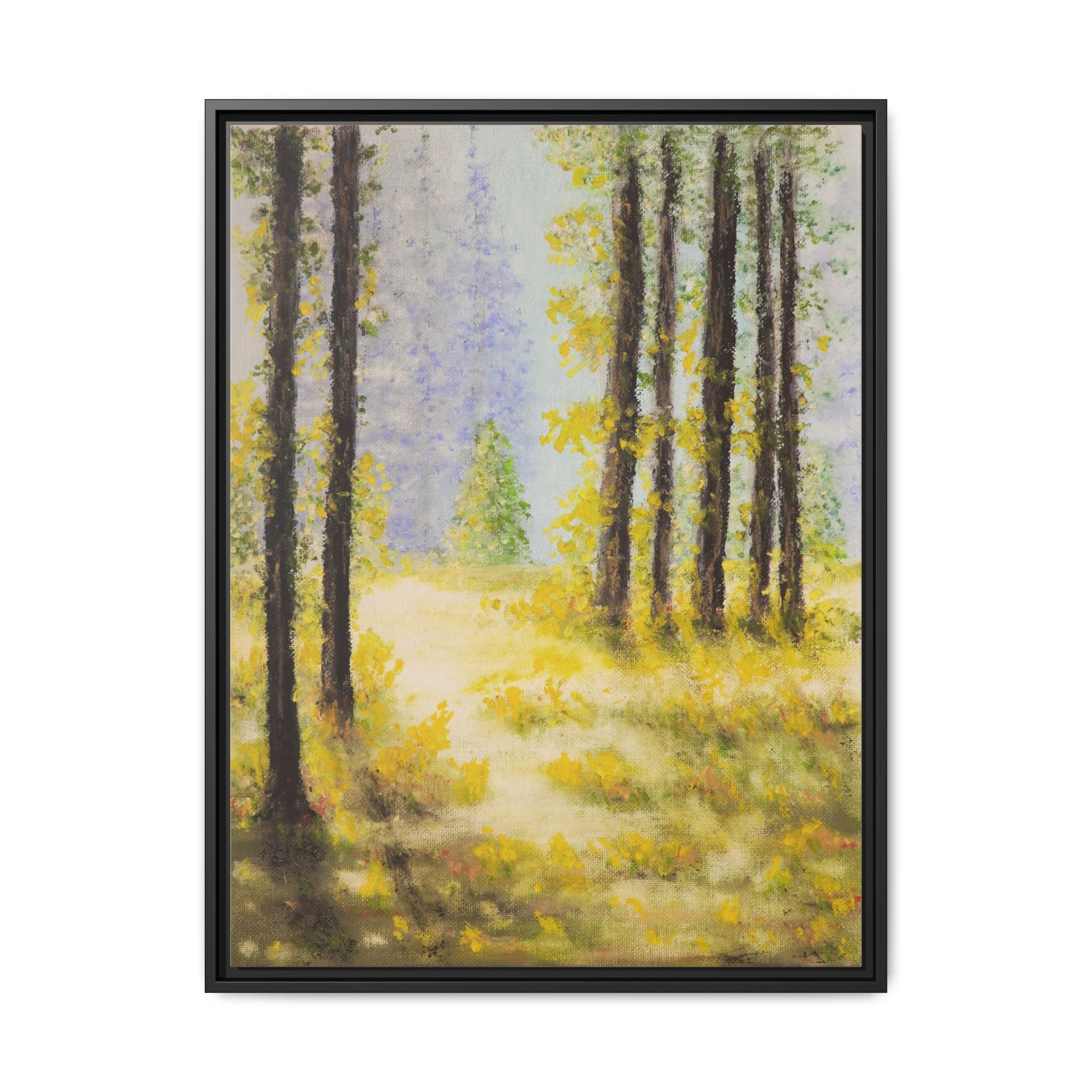 Framed Matte Canvas Print — Sunlit Forest Landscape Wall Art
