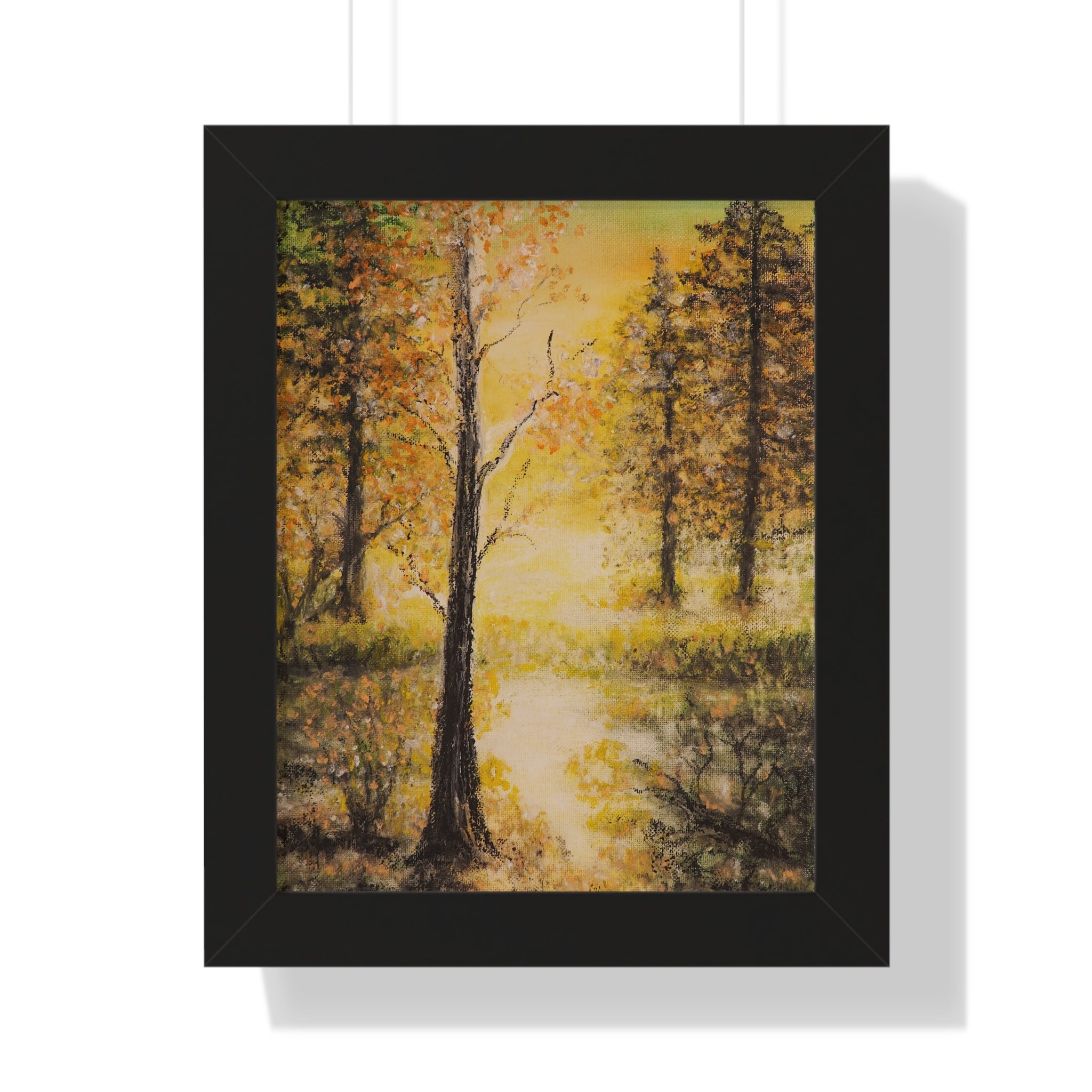 Framed Vertical Poster — Golden Forest Landscape Wall Art
