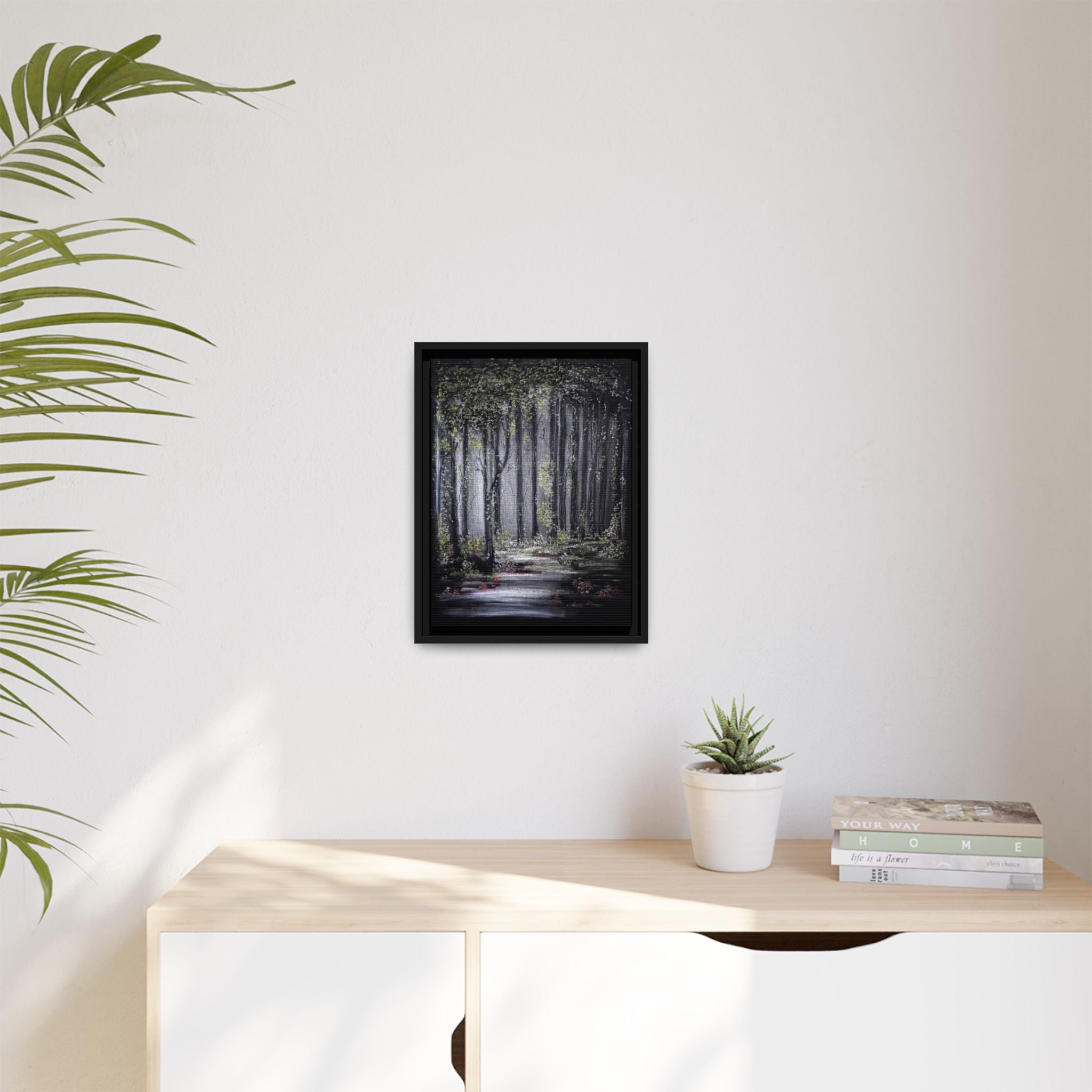 Framed Forest Path Matte Canvas Print — Serene Woodland Wall Art