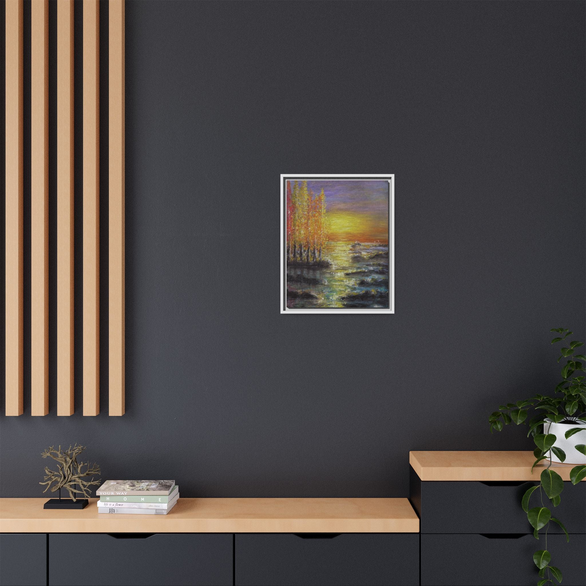 Tranquil Sunset Lake - Framed Matte Canvas Art Print