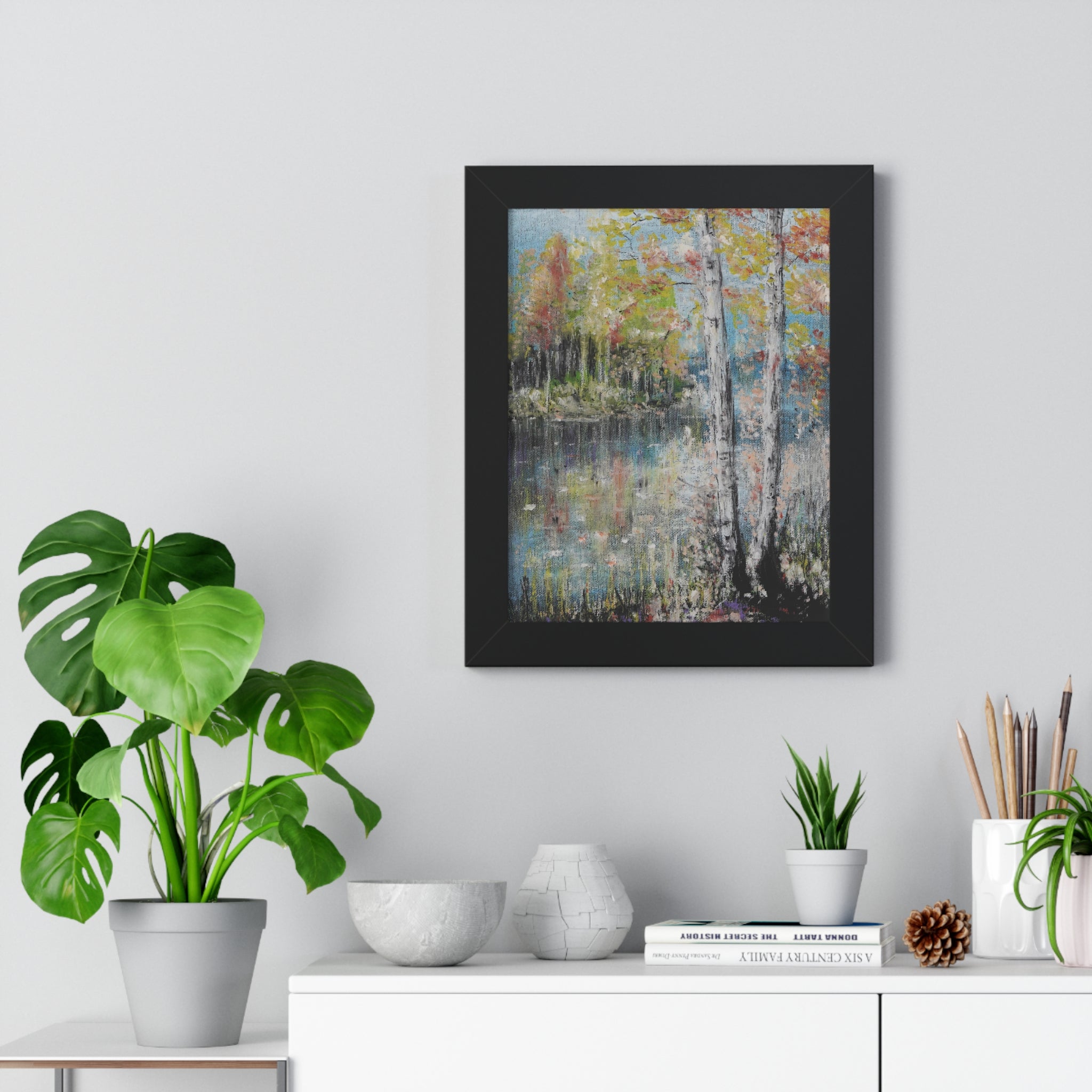 Framed Poster —Trees by the Lake Landscape Art Print