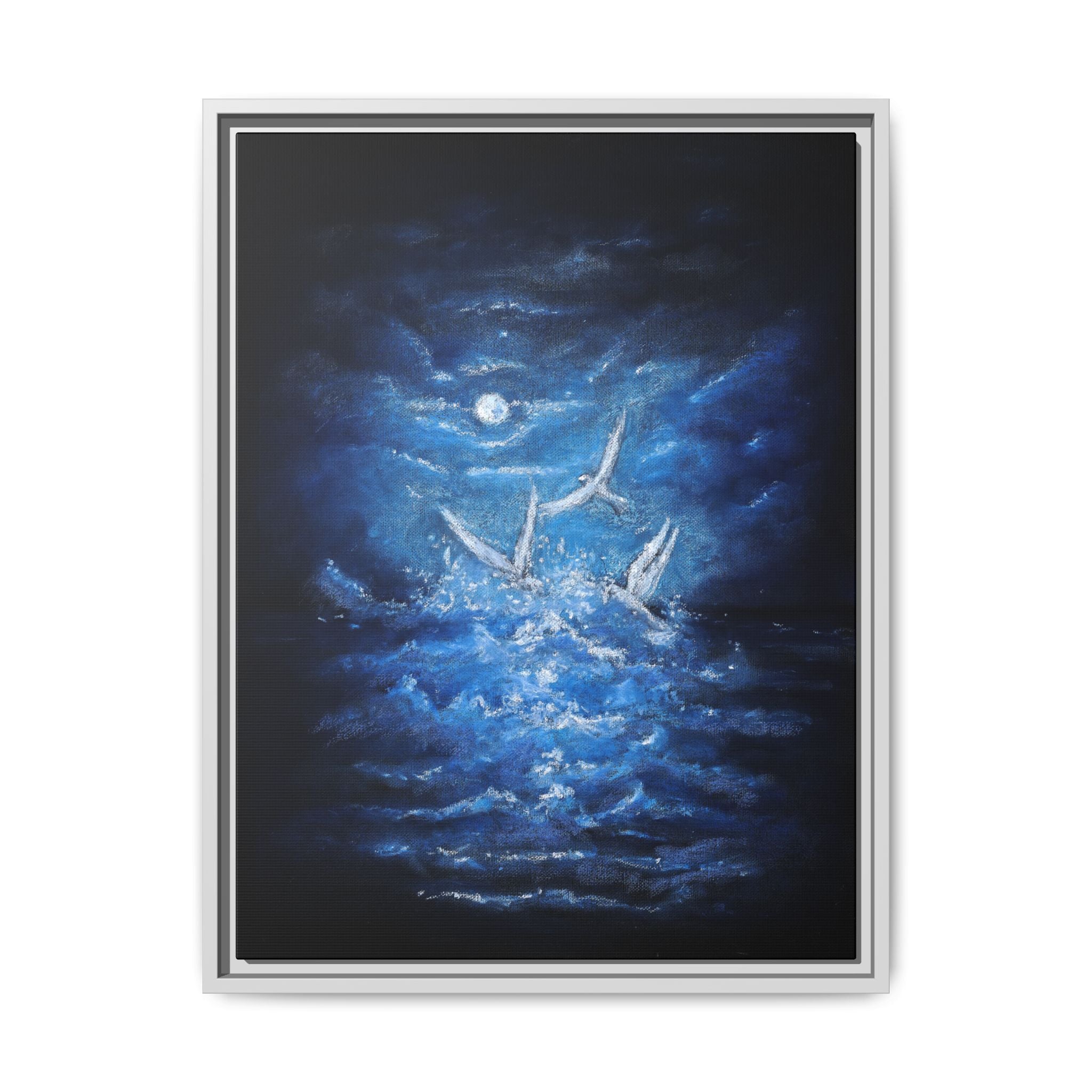 Night Ocean Birds - Matte Canvas Framed Wall Art