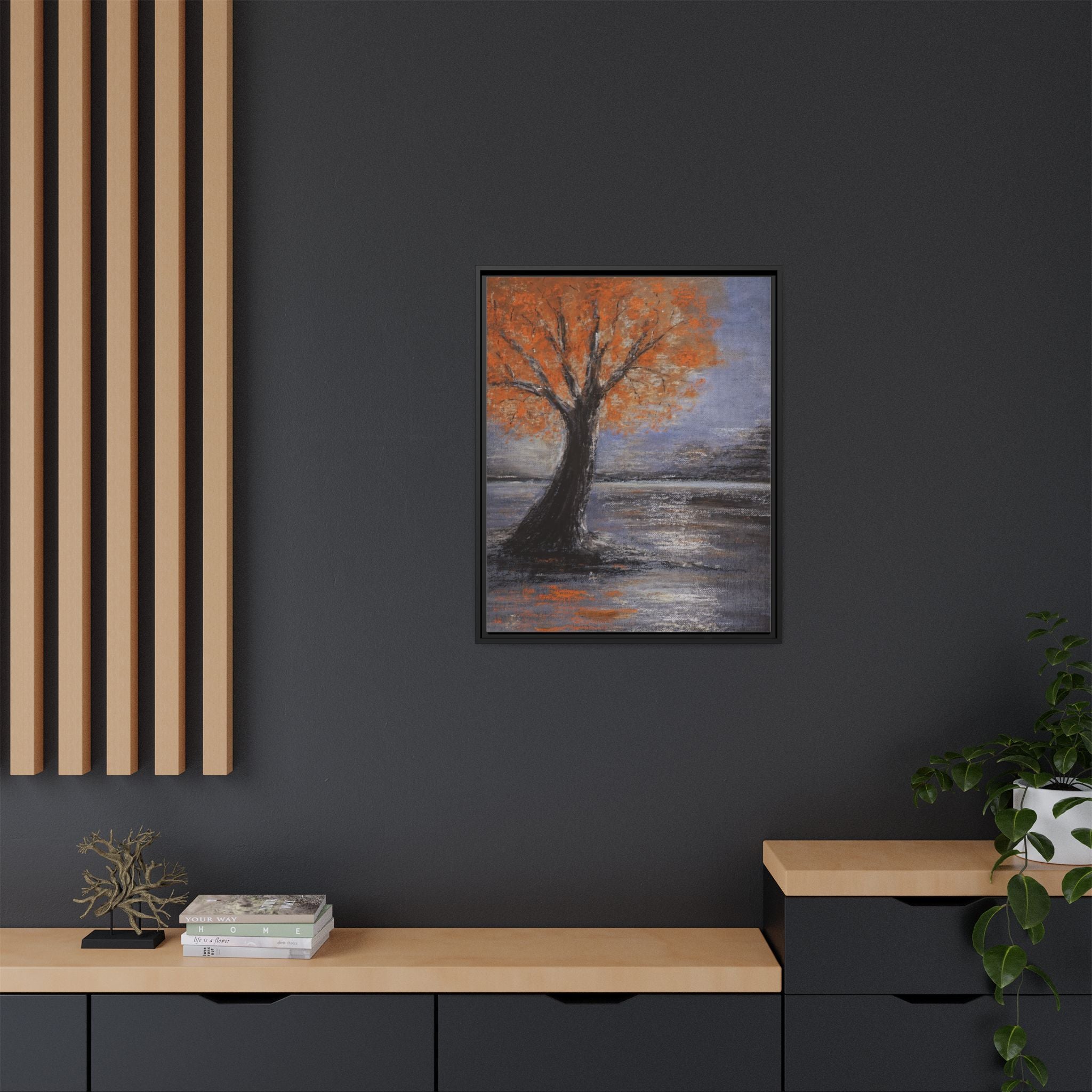 Framed Autumn Tree Canvas Print — Orange Tree Landscape Wall Art