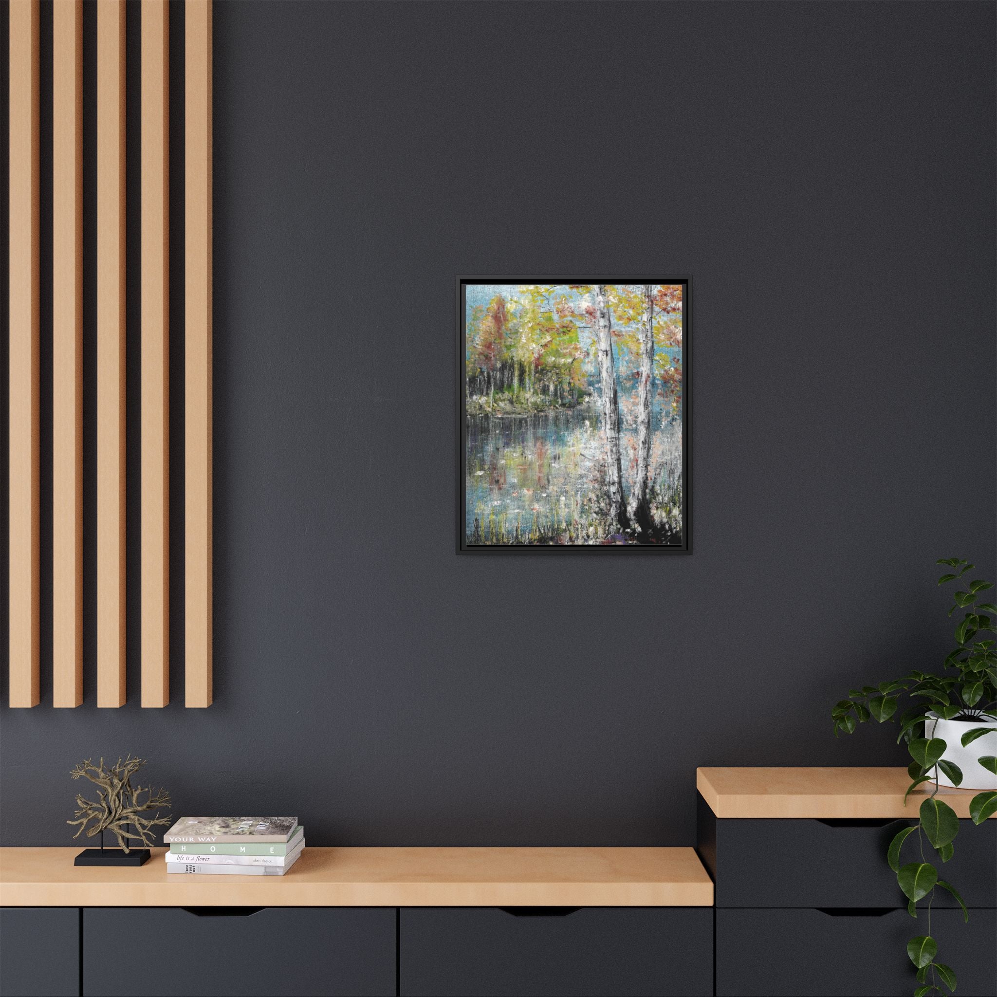 Framed Matte Canvas-Trees by the Lake