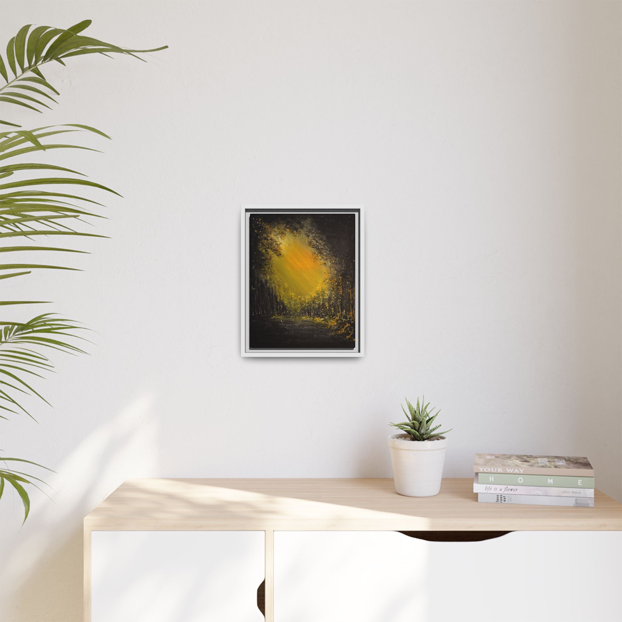 Framed Matte Canvas Wall Art — Golden Forest Glow