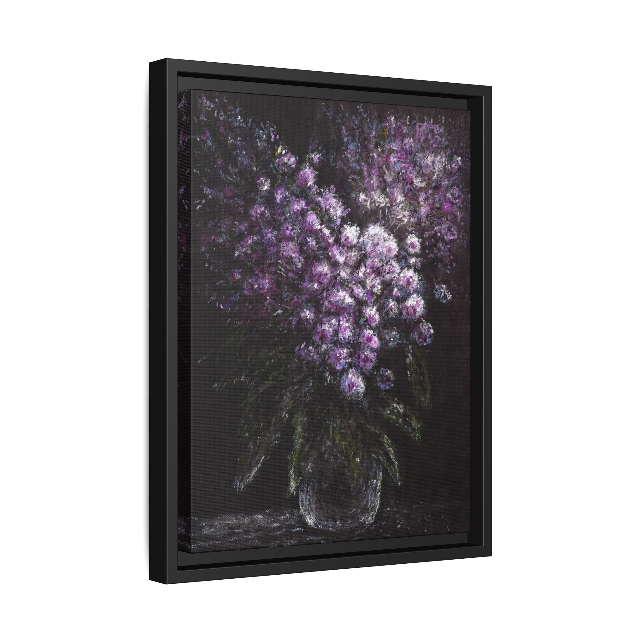 Framed Matte Canvas: Moody Purple Floral Bouquet Wall Art