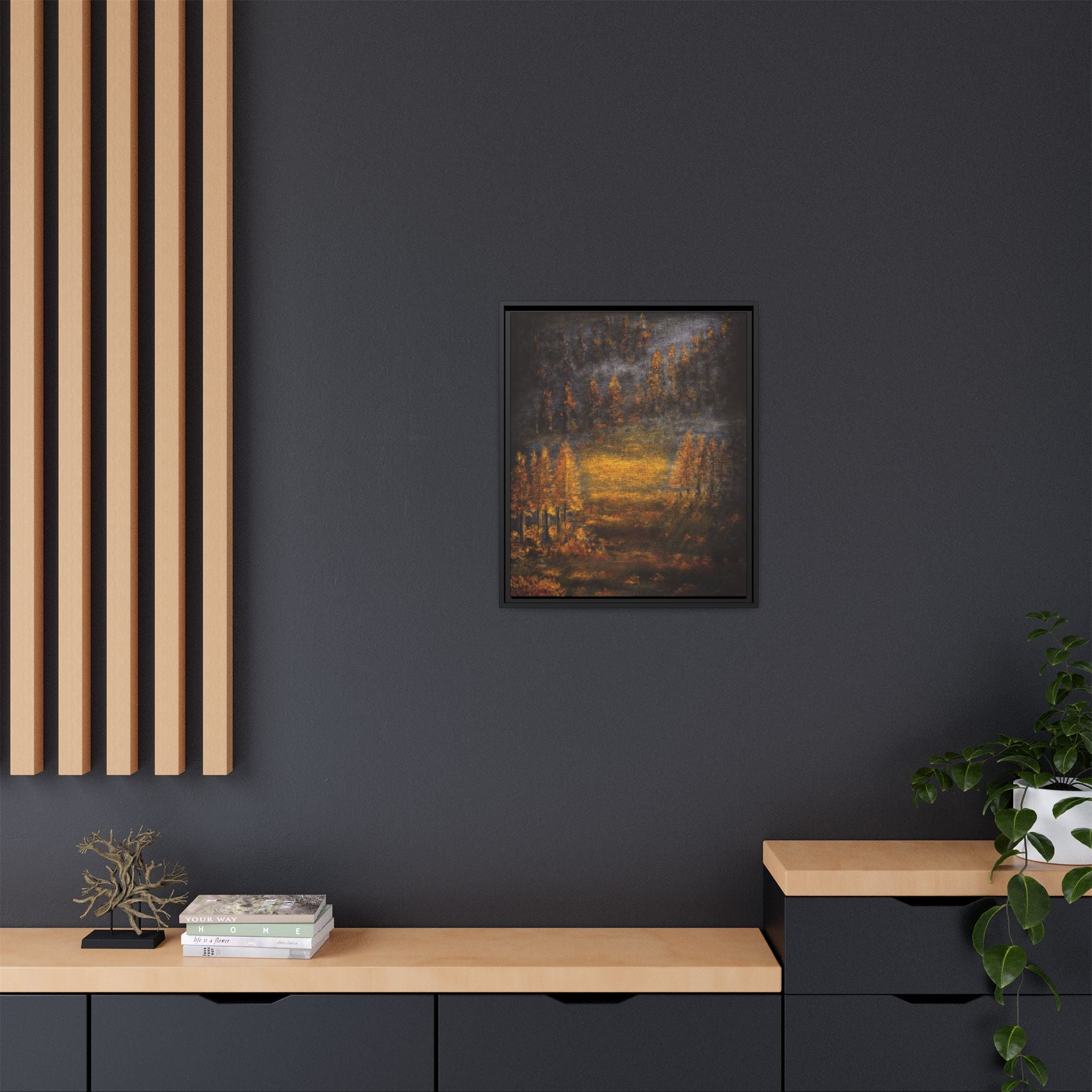 Autumn Glow Landscape - Framed Matte Canvas Wall Art