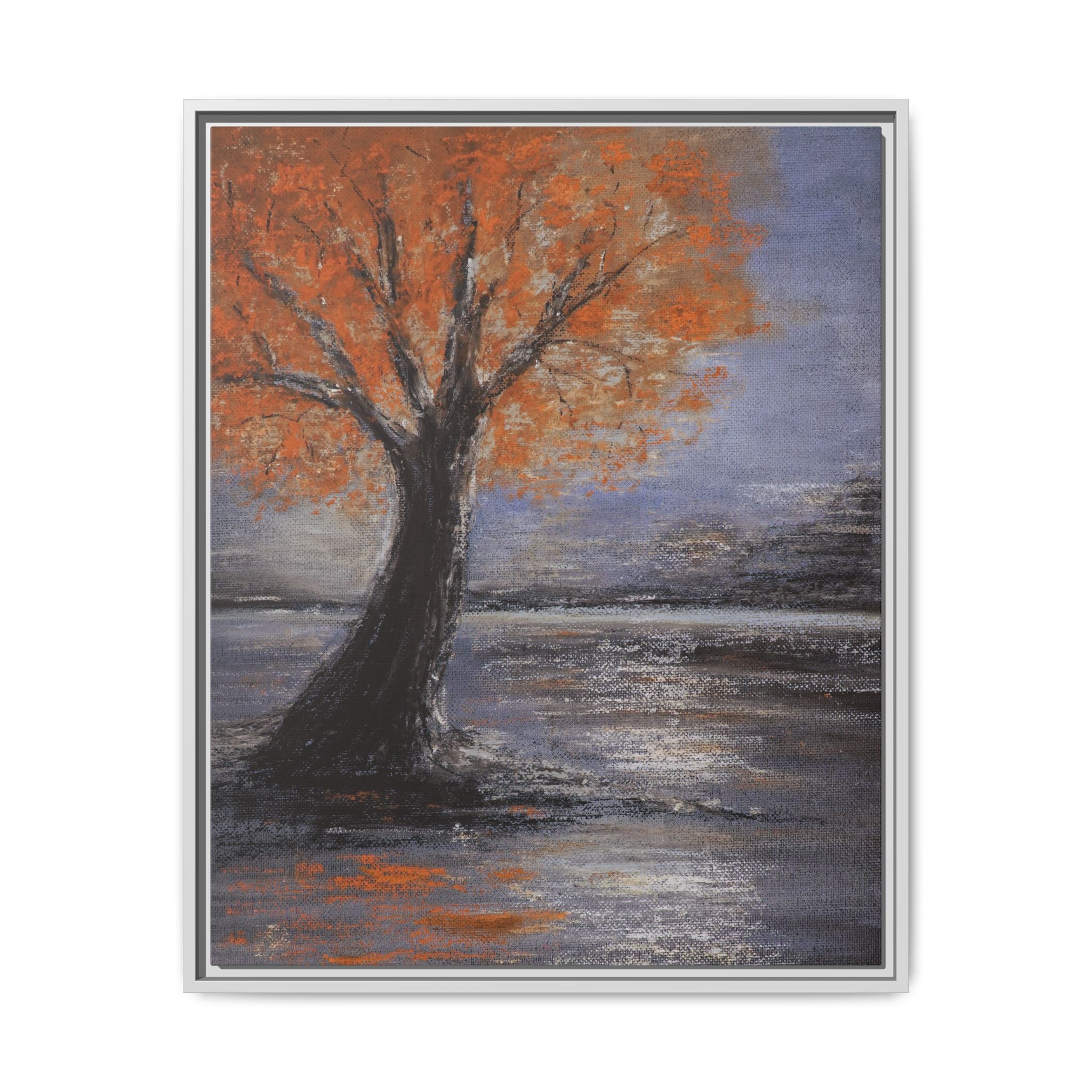 Framed Autumn Tree Canvas Print — Orange Tree Landscape Wall Art