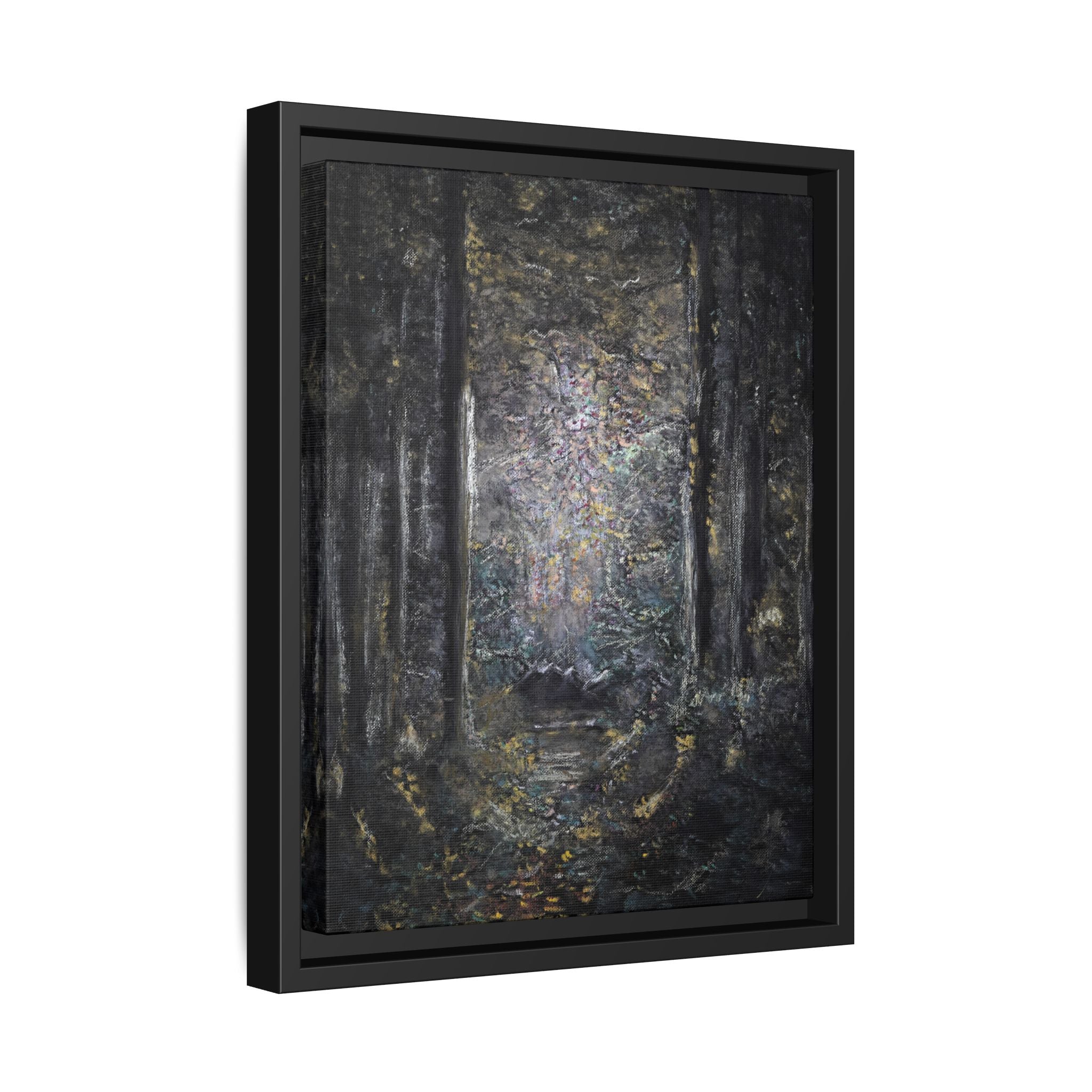 Framed Matte Canvas Forest Painting — Moody Woodland Wall Art