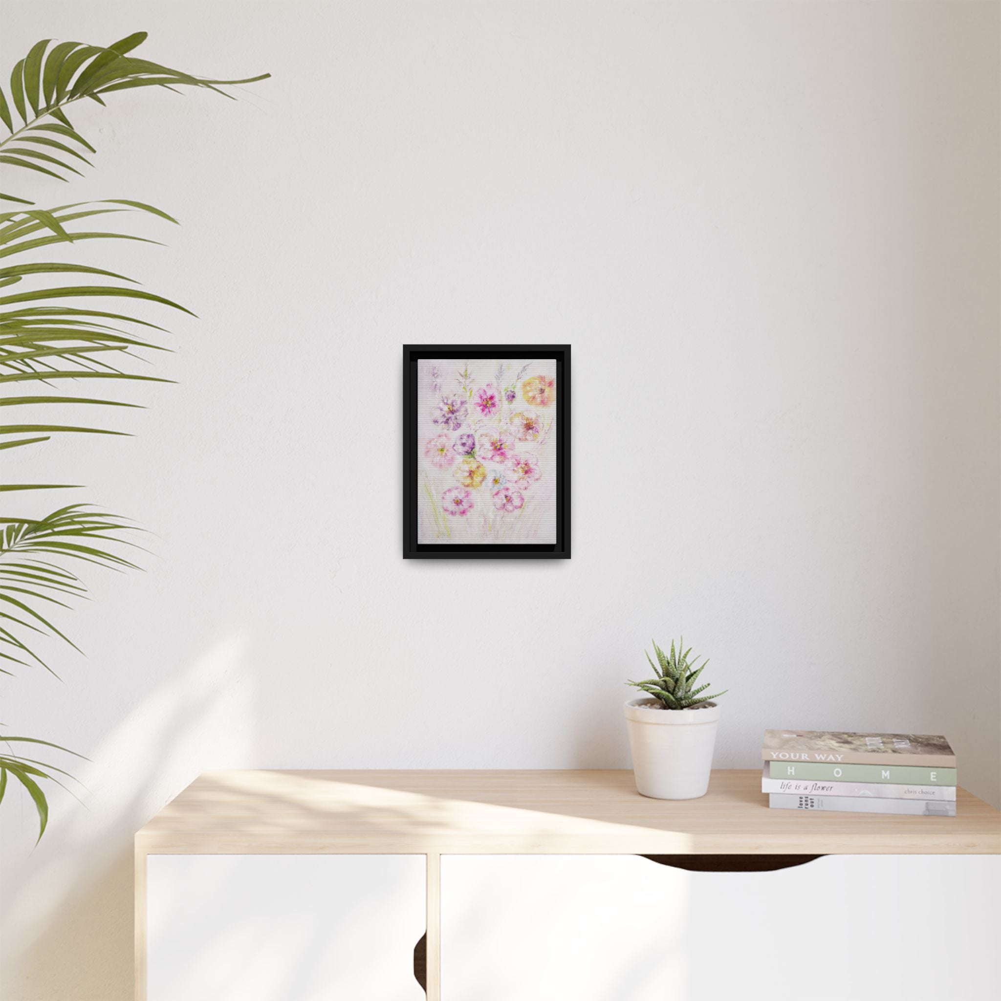 Framed Floral Canvas Print — Soft Pastel Bouquet Wall Art
