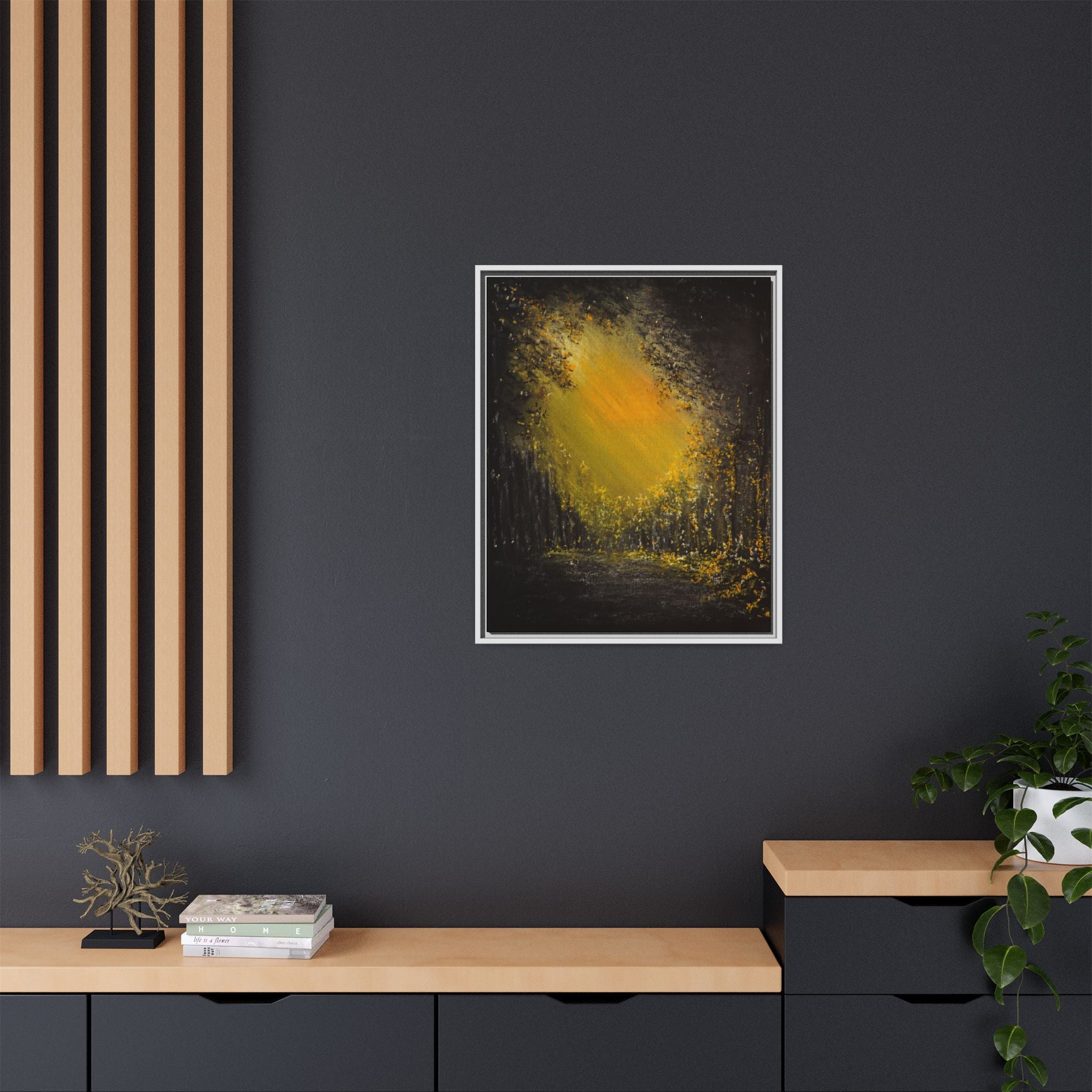 Framed Matte Canvas Wall Art — Golden Forest Glow