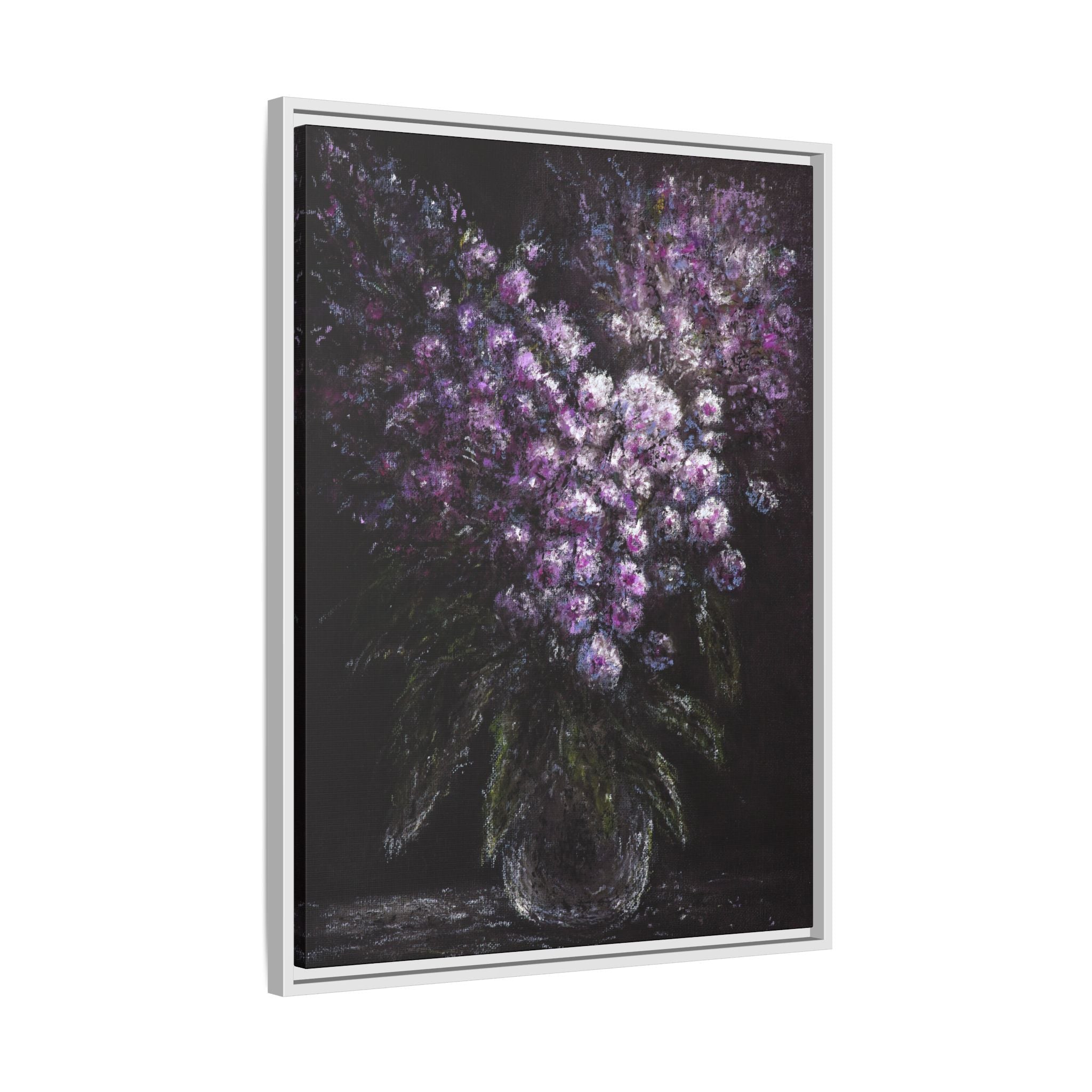Framed Matte Canvas: Moody Purple Floral Bouquet Wall Art
