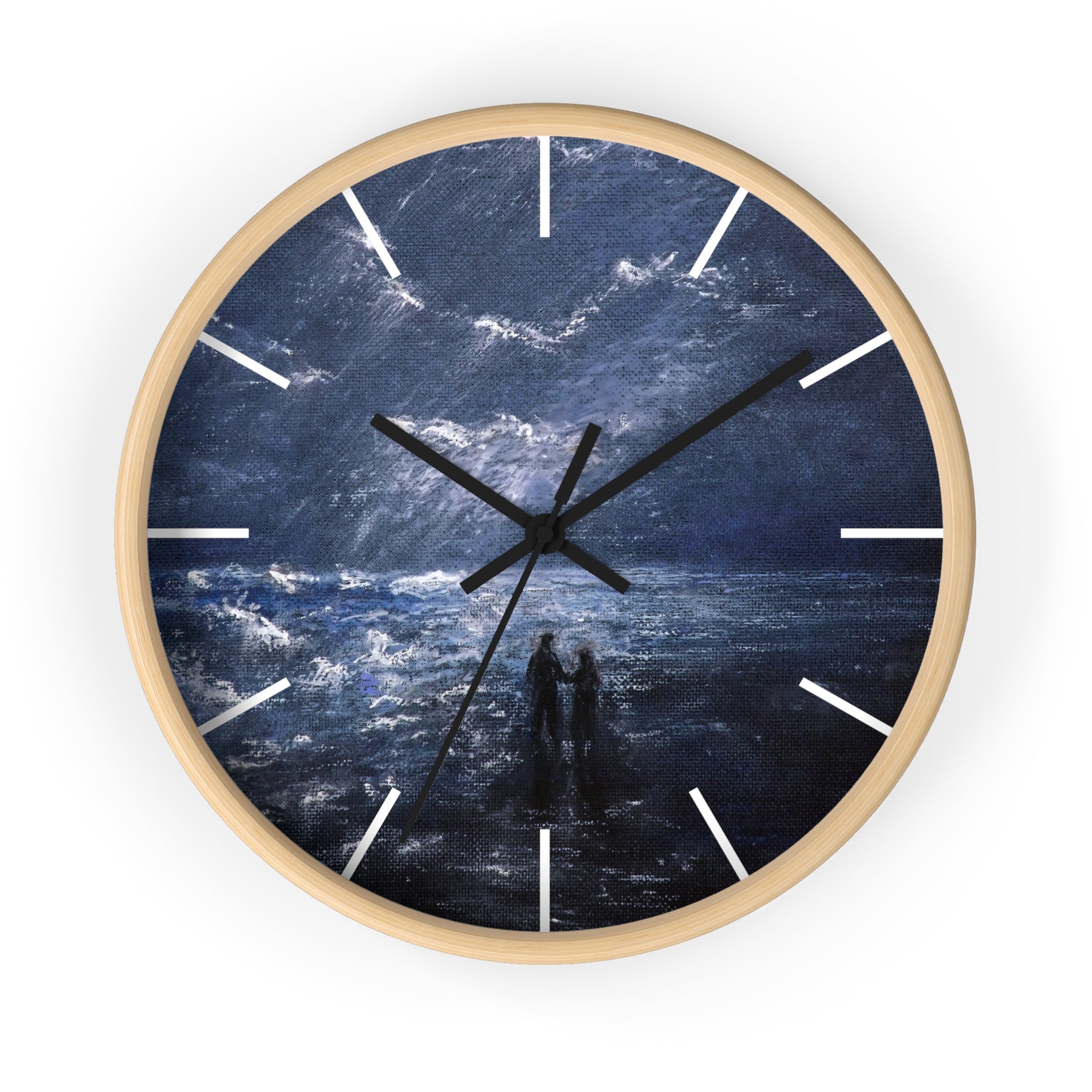 Wall Clock — Moody Ocean Nightscape Clock with Silhouetted Couple