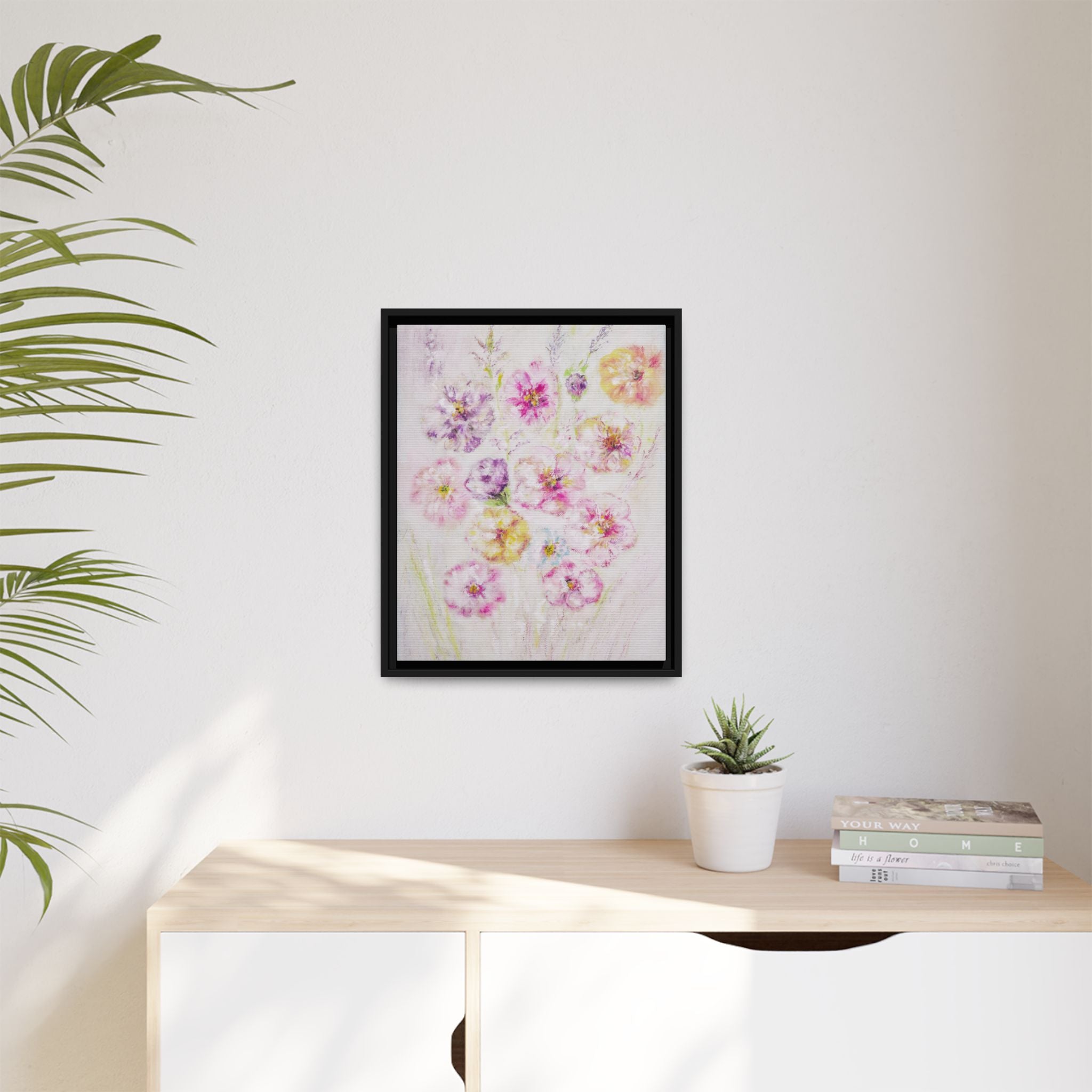 Framed Floral Canvas Print — Soft Pastel Bouquet Wall Art